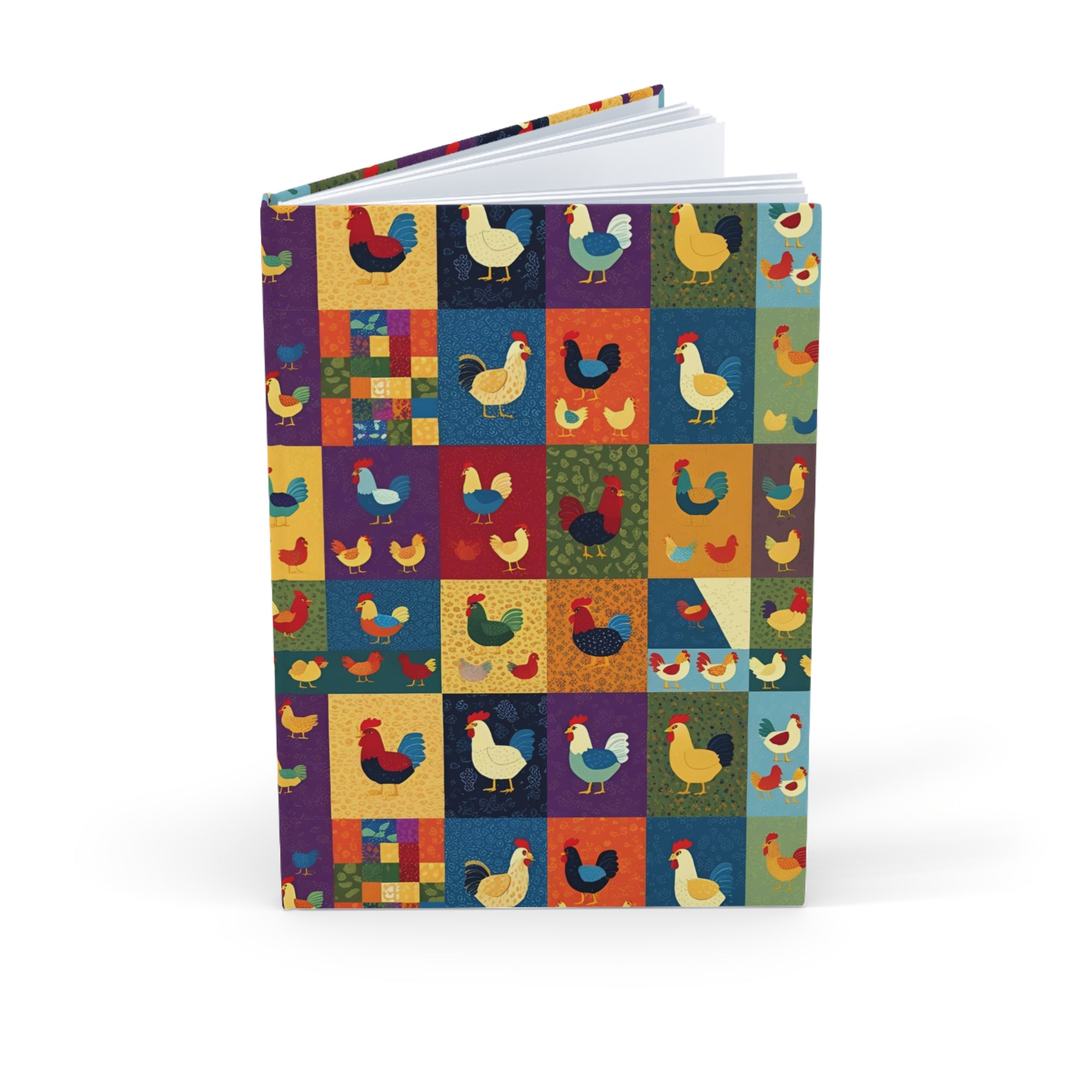 Colorful Patchwork Parade Chicken Hardcover Journal | A5 Size | Perfect for Writing, Daily Journaling, Gifts, Farmhouse Decor, Chicken Lovers