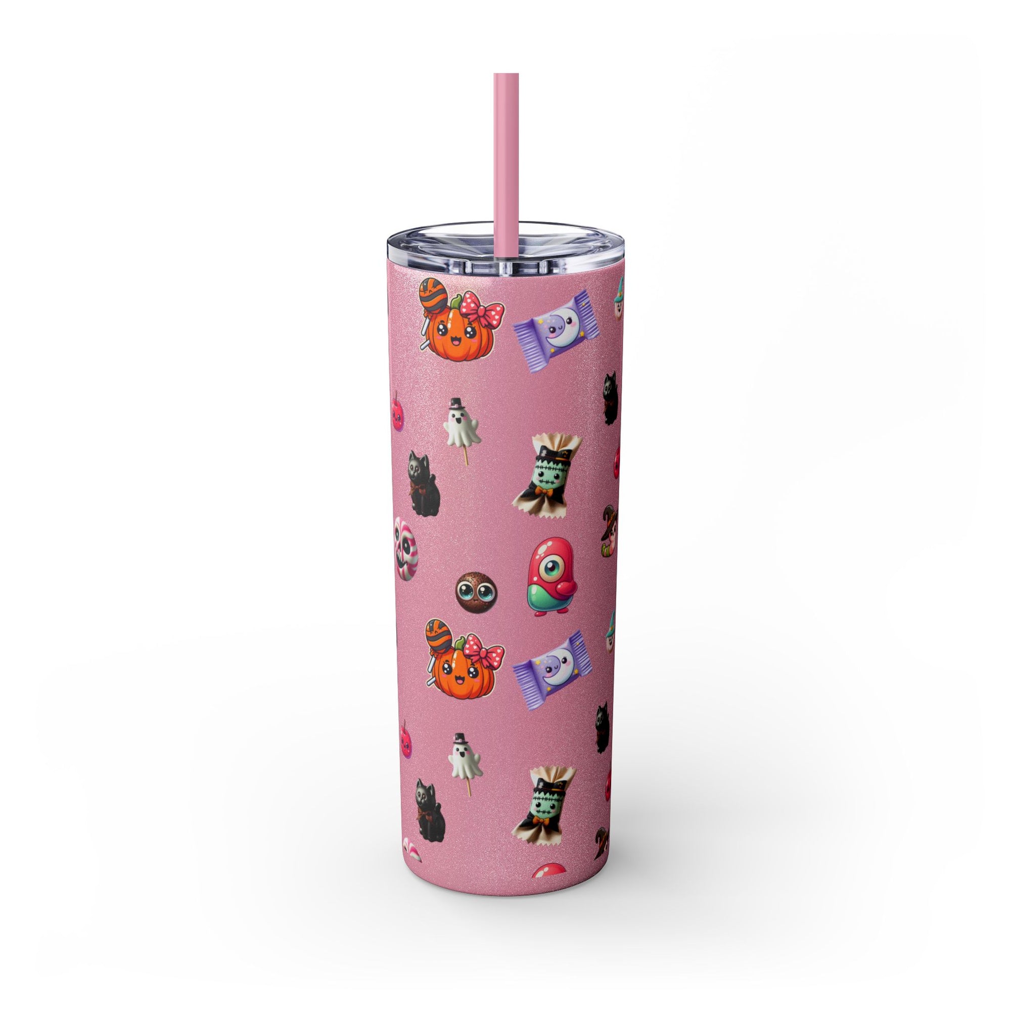 Playful Halloween Skinny Tumbler with Straw, 20oz | Cute Fall Drinkware, Halloween Mug, Party Favor, Gift for Her, Seasonal Decor
