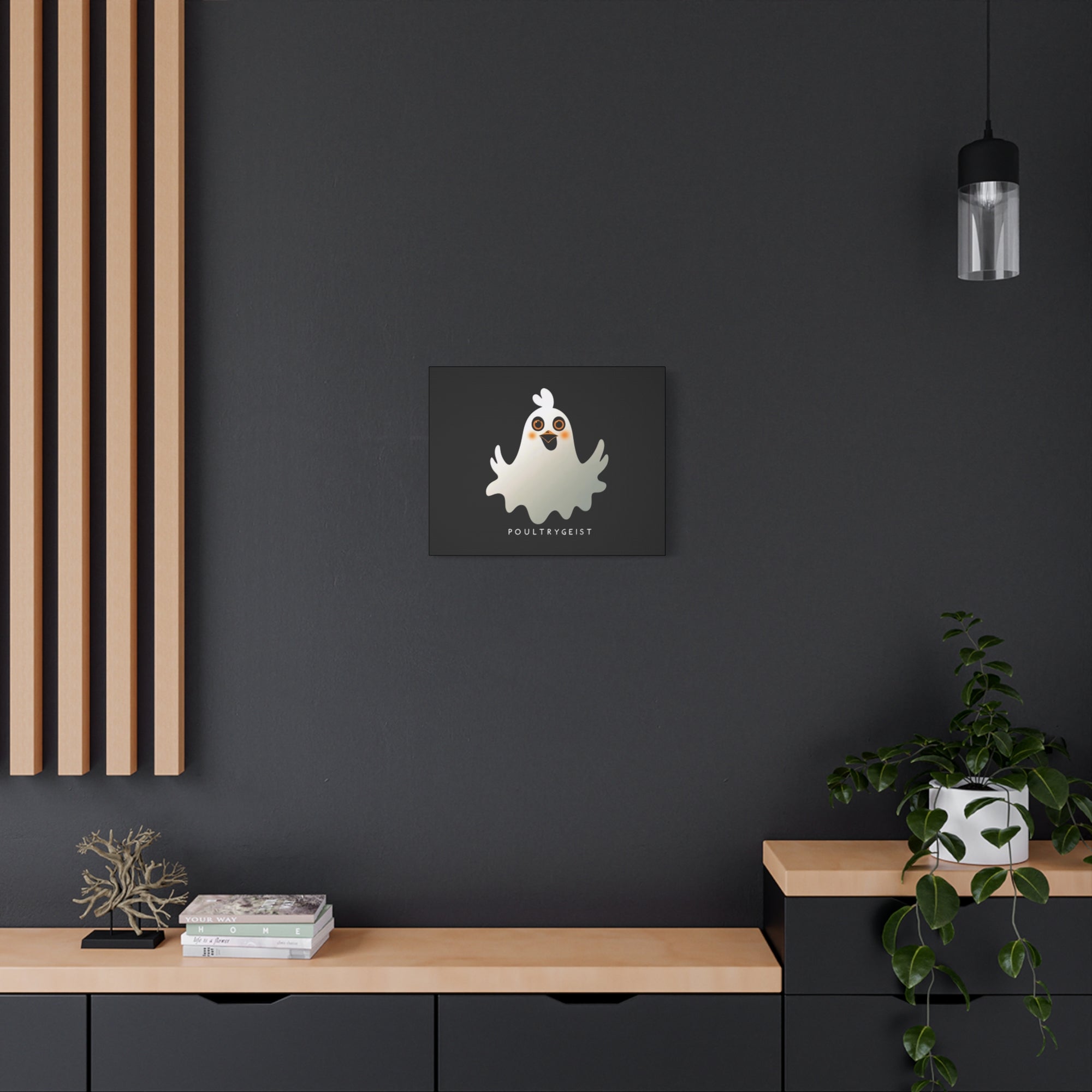 Poultrygeist Chicken Halloween Wall Art – Funny Farmhouse Spooky Decor – Gift for Chicken Lovers Whimsical Canvas Wall Art, Poultrygeist Decor, Cute Ghost Art, Halloween Home Decor, Fun Wall Hanging