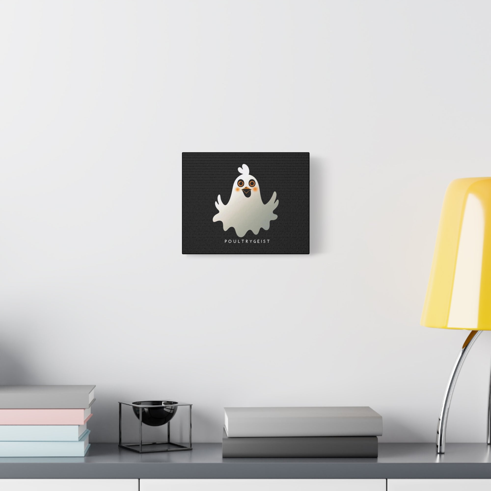 Poultrygeist Chicken Halloween Wall Art – Funny Farmhouse Spooky Decor – Gift for Chicken Lovers Whimsical Canvas Wall Art, Poultrygeist Decor, Cute Ghost Art, Halloween Home Decor, Fun Wall Hanging