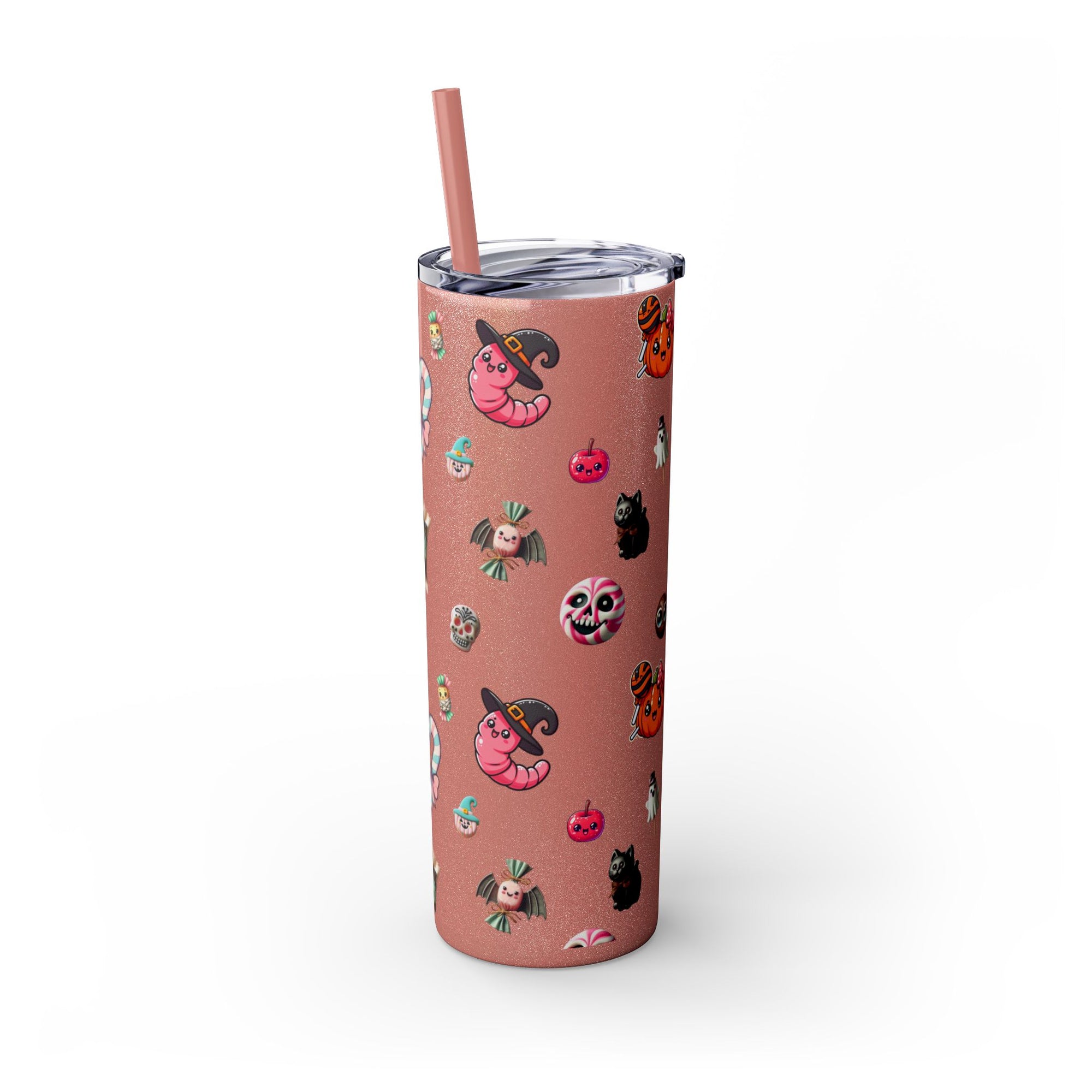 Playful Halloween Skinny Tumbler with Straw, 20oz | Cute Fall Drinkware, Halloween Mug, Party Favor, Gift for Her, Seasonal Decor