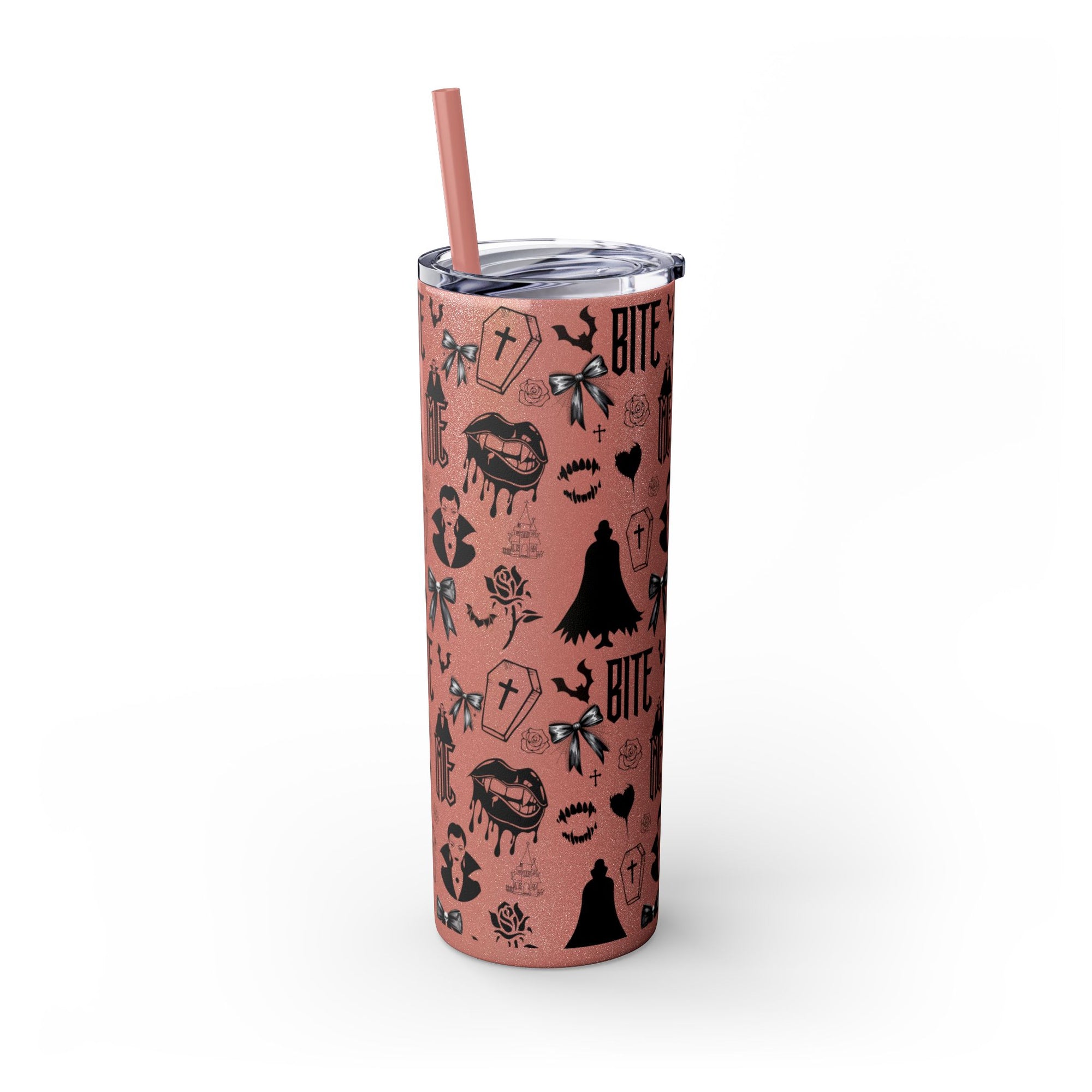 Gothic Skinny Tumbler, Perfect for Halloween, Unique Gift for Spooky Season, Cute Vampire Design, Ideal for Parties, Drinkware