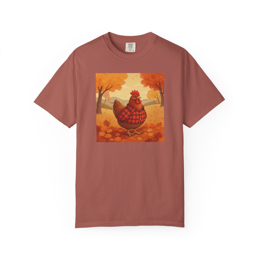 Feathered & Flannel Autumn Chicken T-Shirt, Cozy Fall Tee, Festive Farmhouse Shirt, Thanksgiving Apparel, Unisex Graphic Top