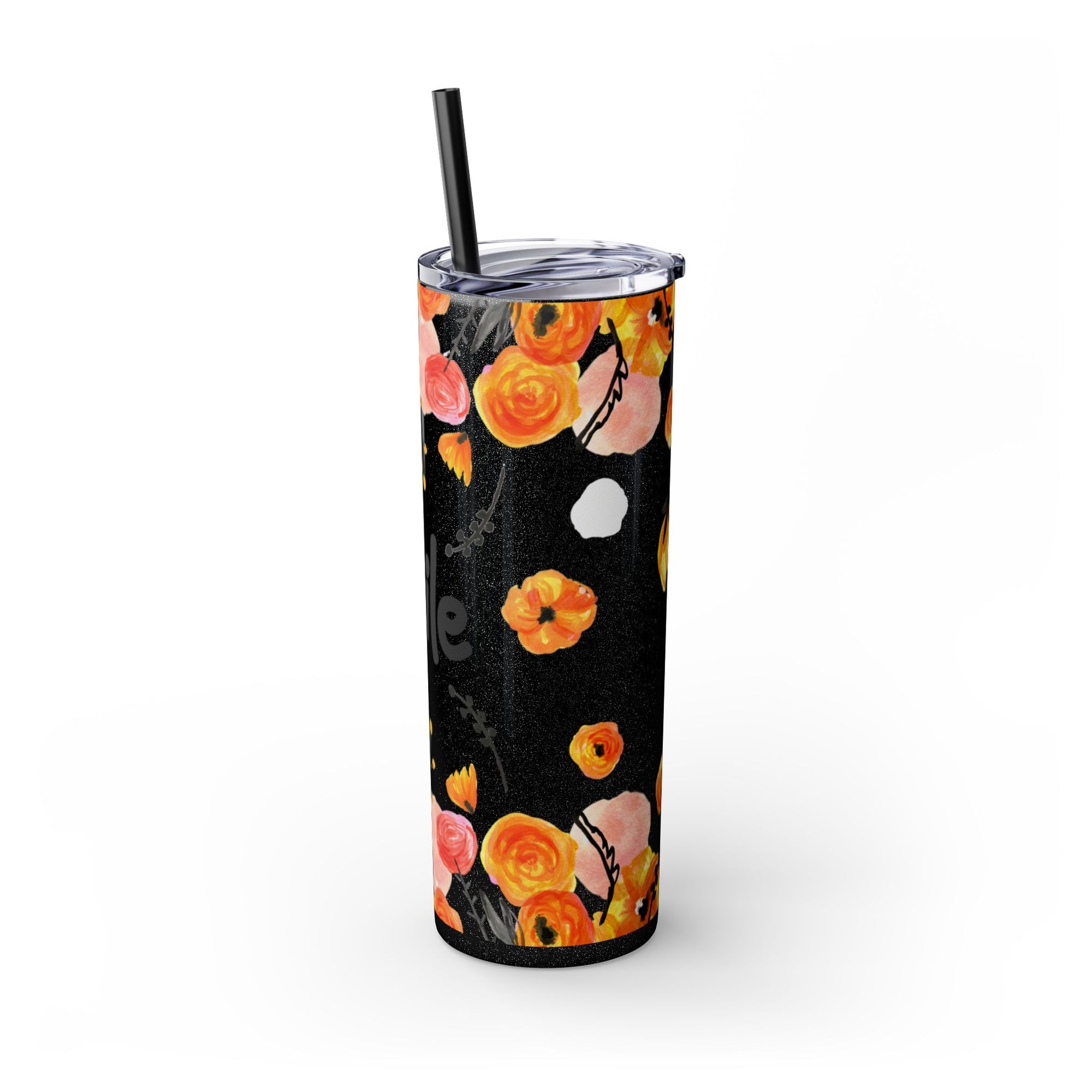 Smile Floral 20oz Skinny Tumbler – Watercolor Flower Stainless Steel Tumbler with Straw, Insulated Travel Cup, Cute Positive Gift