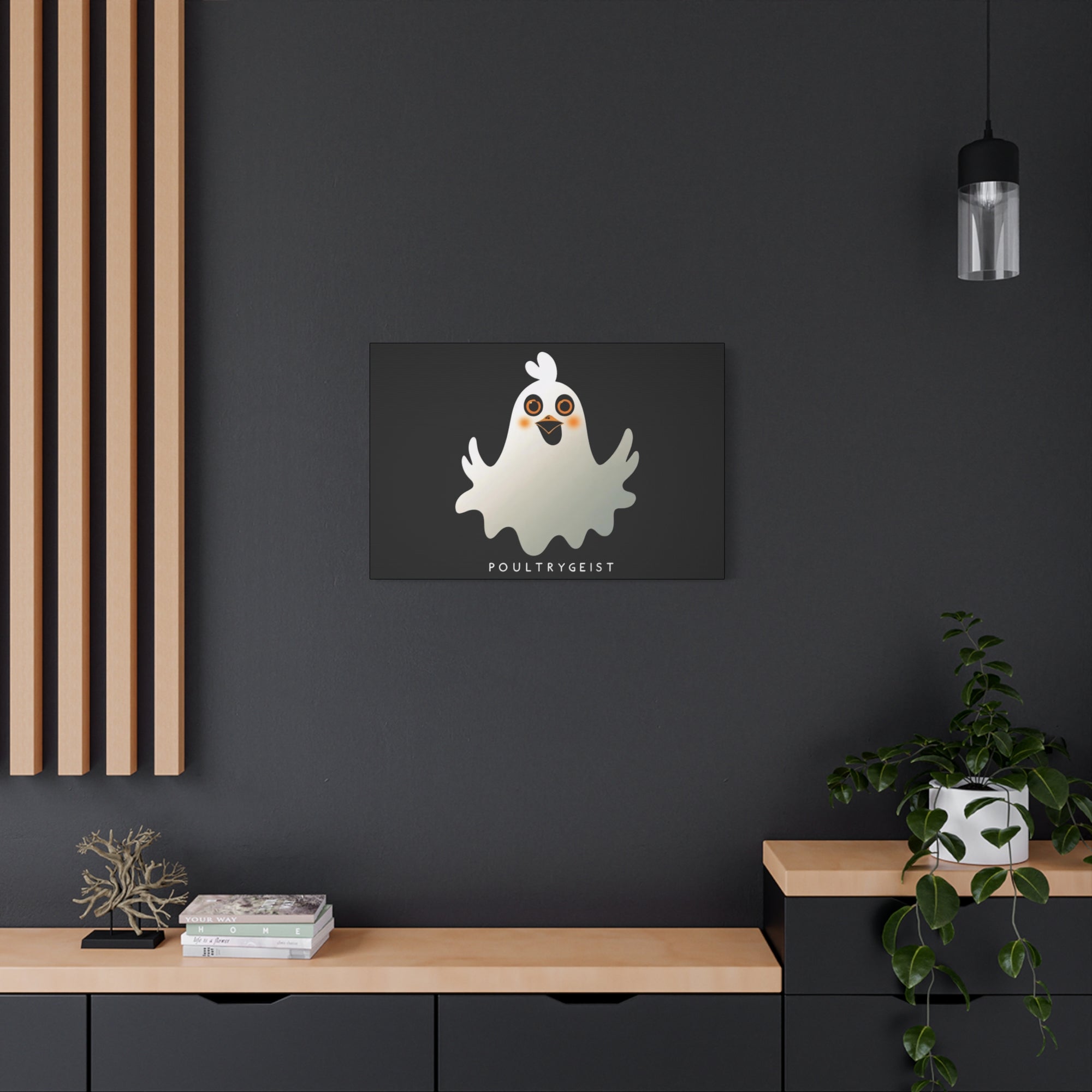 Poultrygeist Chicken Halloween Wall Art – Funny Farmhouse Spooky Decor – Gift for Chicken Lovers Whimsical Canvas Wall Art, Poultrygeist Decor, Cute Ghost Art, Halloween Home Decor, Fun Wall Hanging