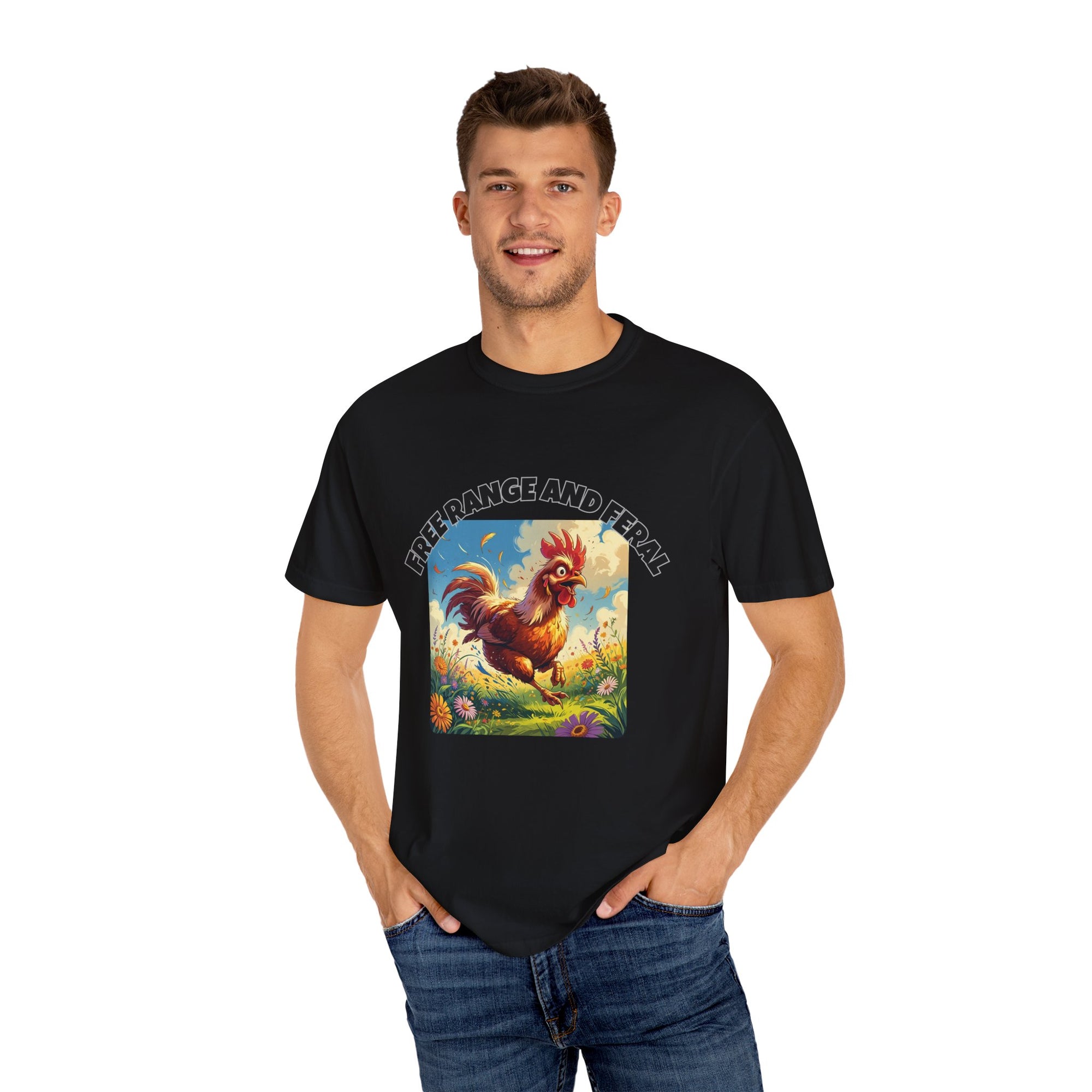Free Range and Ferel Funny Rooster T-Shirt, Farm Life Tee, Animal Lover Gift, Casual Wear, Free Range and Feral Apparel