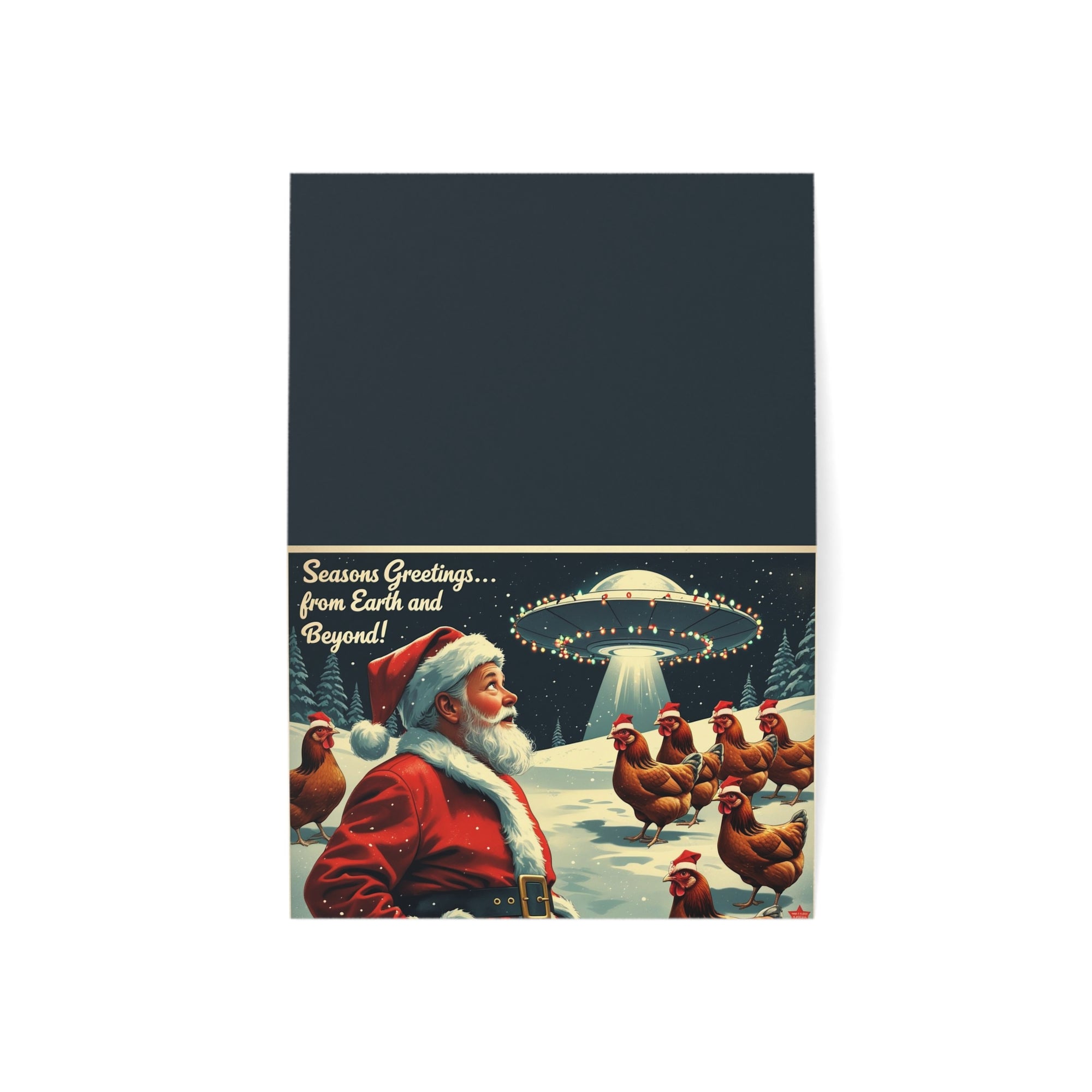 Funny Chicken Christmas Card  Retro Santa UFO Holiday Greeting  Vintage Farmhouse Humor