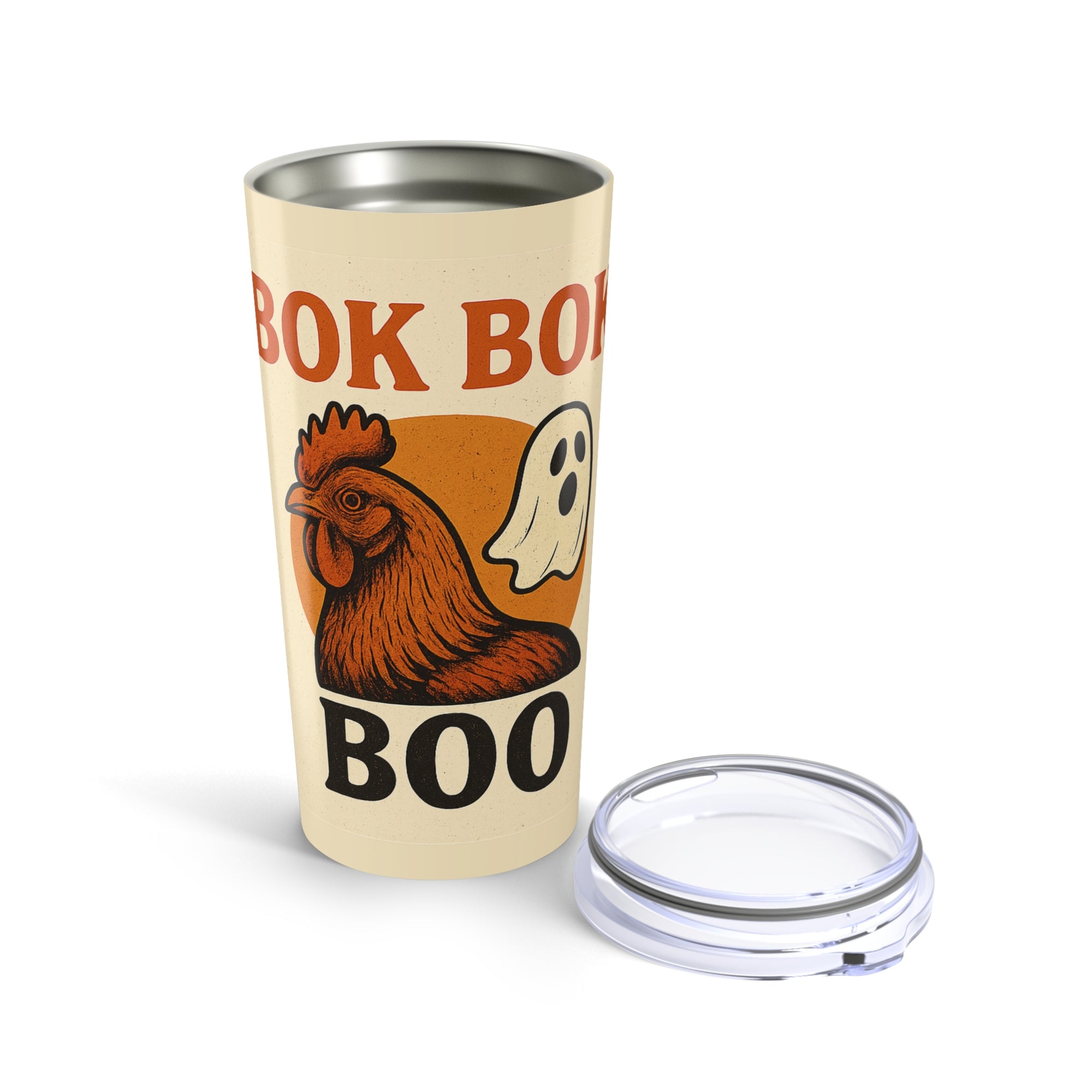 Funny Halloween Tumbler 20oz – Bok Bok Boo Chicken Cup for Fall, Spooky Gift for Her, Farmhouse Coffee Mug, Ghost Poultry Drinkware