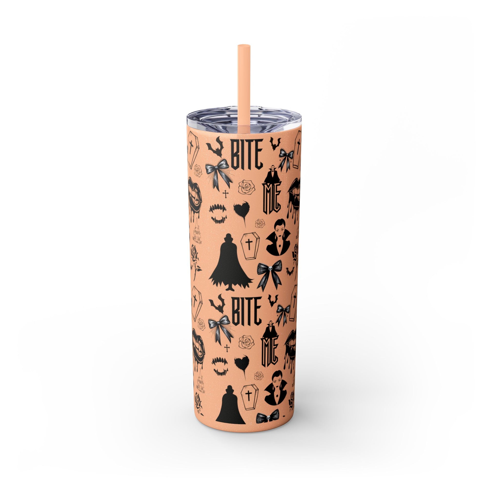 Gothic Skinny Tumbler, Perfect for Halloween, Unique Gift for Spooky Season, Cute Vampire Design, Ideal for Parties, Drinkware