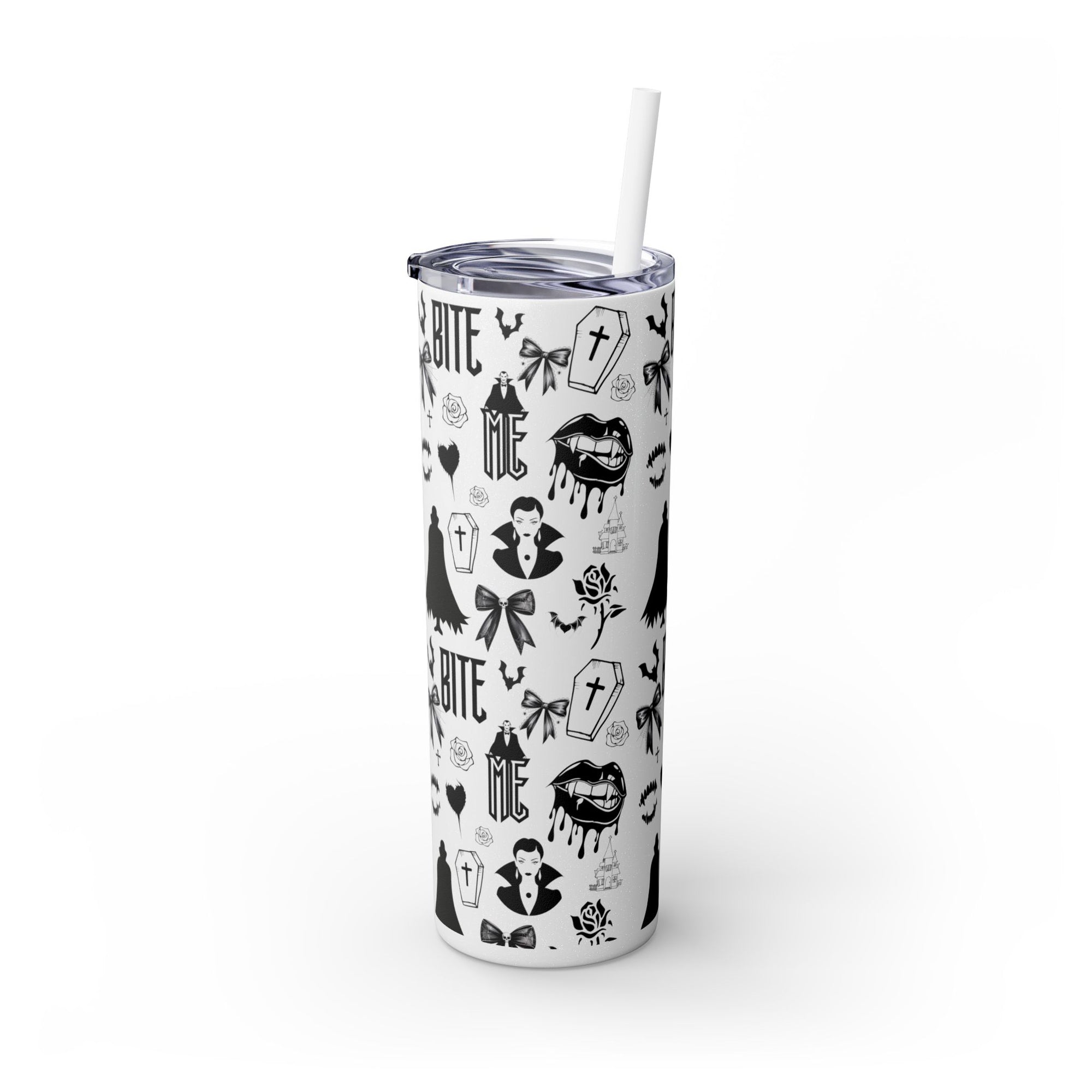 Gothic Skinny Tumbler, Perfect for Halloween, Unique Gift for Spooky Season, Cute Vampire Design, Ideal for Parties, Drinkware