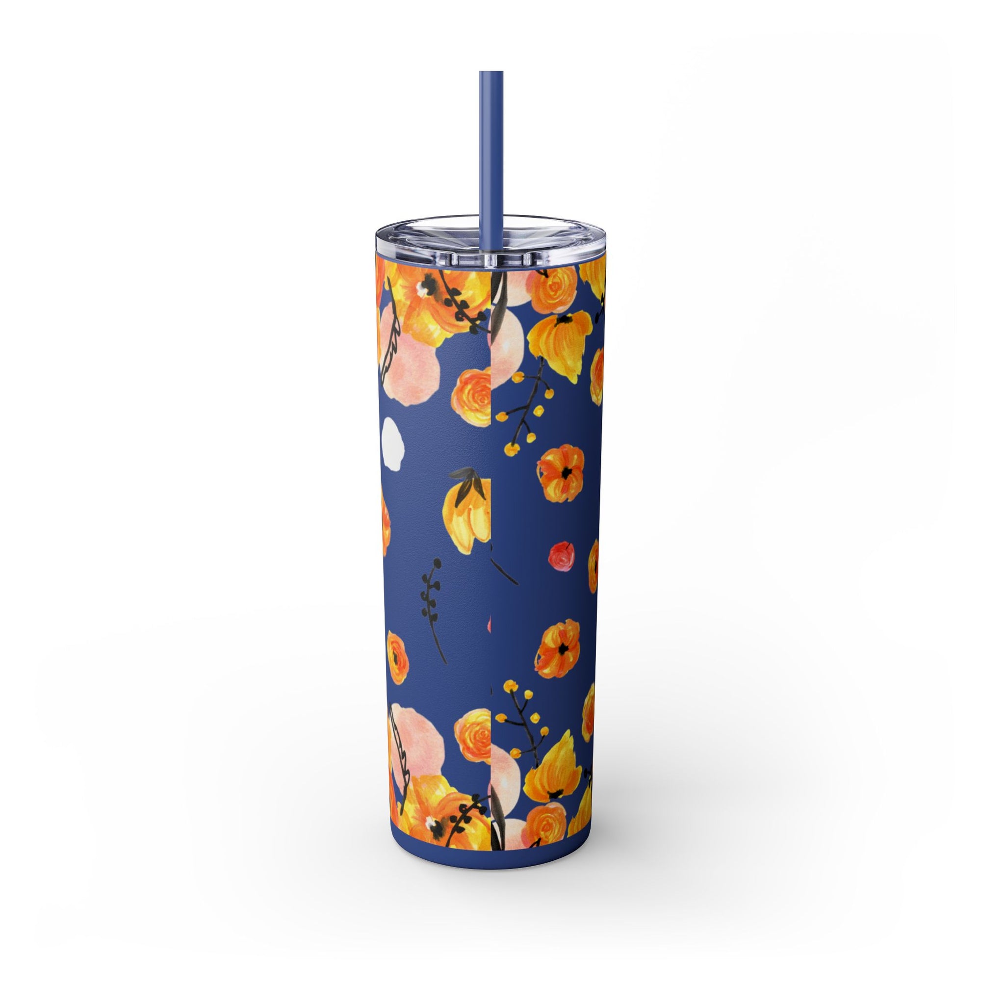 Smile Floral 20oz Skinny Tumbler – Watercolor Flower Stainless Steel Tumbler with Straw, Insulated Travel Cup, Cute Positive Gift