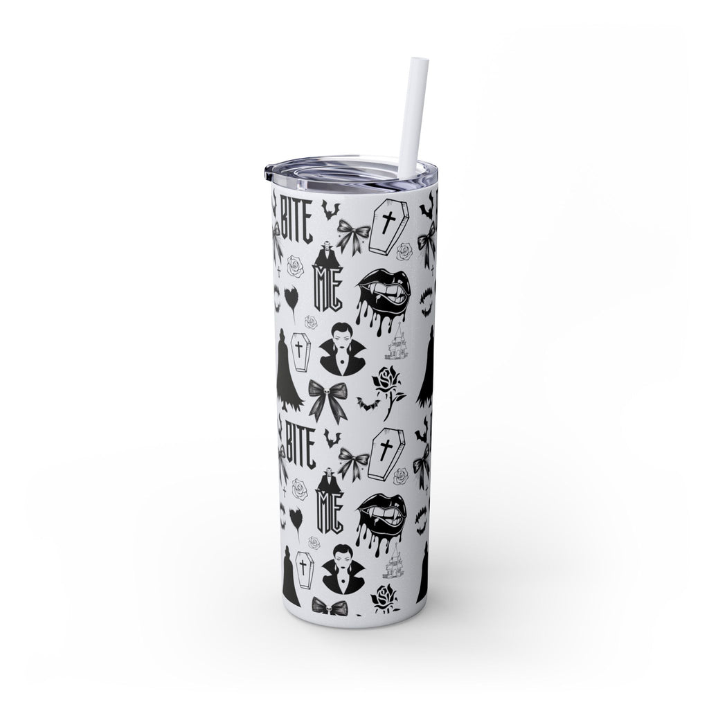 Gothic Skinny Tumbler, Perfect for Halloween, Unique Gift for Spooky Season, Cute Vampire Design, Ideal for Parties, Drinkware