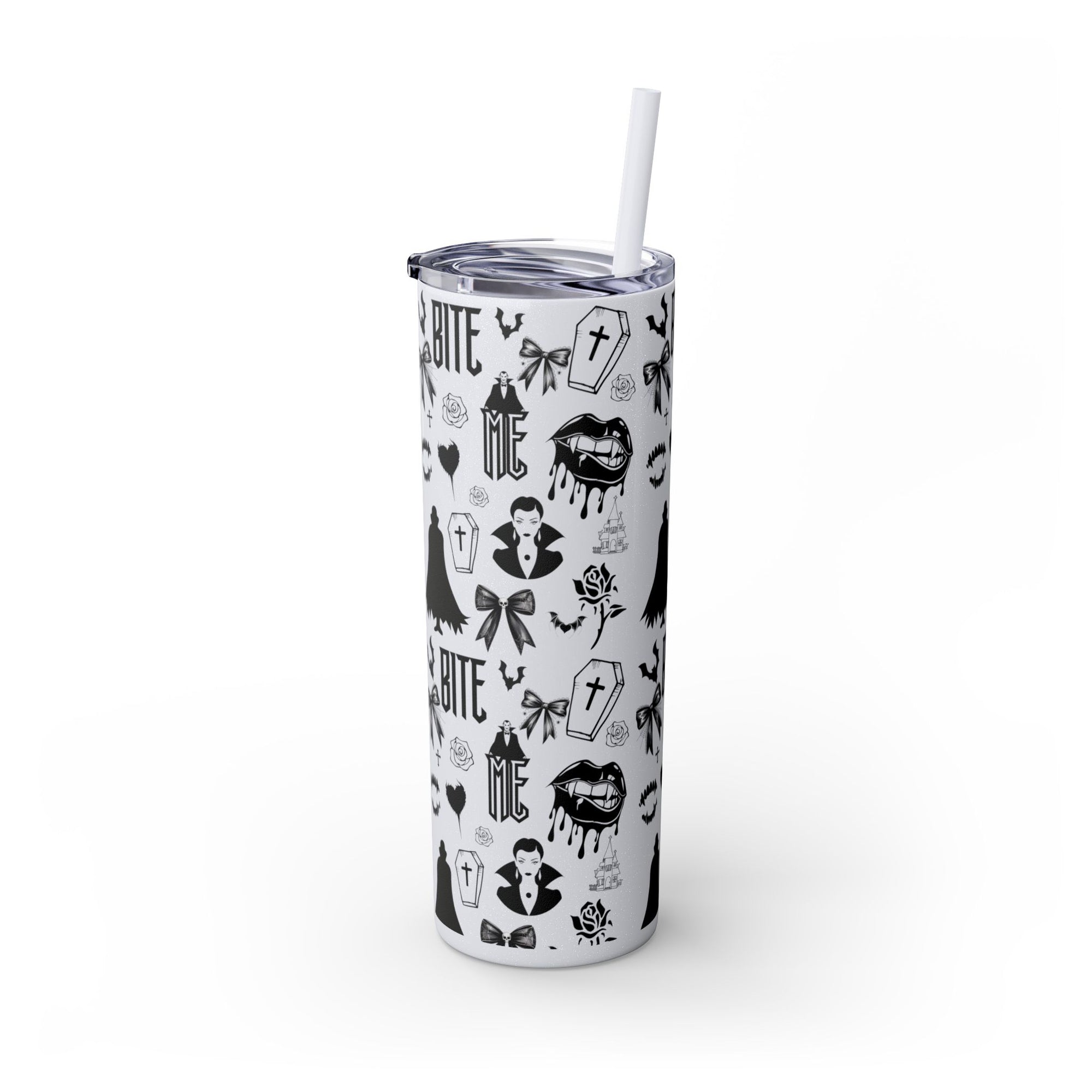 Gothic Skinny Tumbler, Perfect for Halloween, Unique Gift for Spooky Season, Cute Vampire Design, Ideal for Parties, Drinkware
