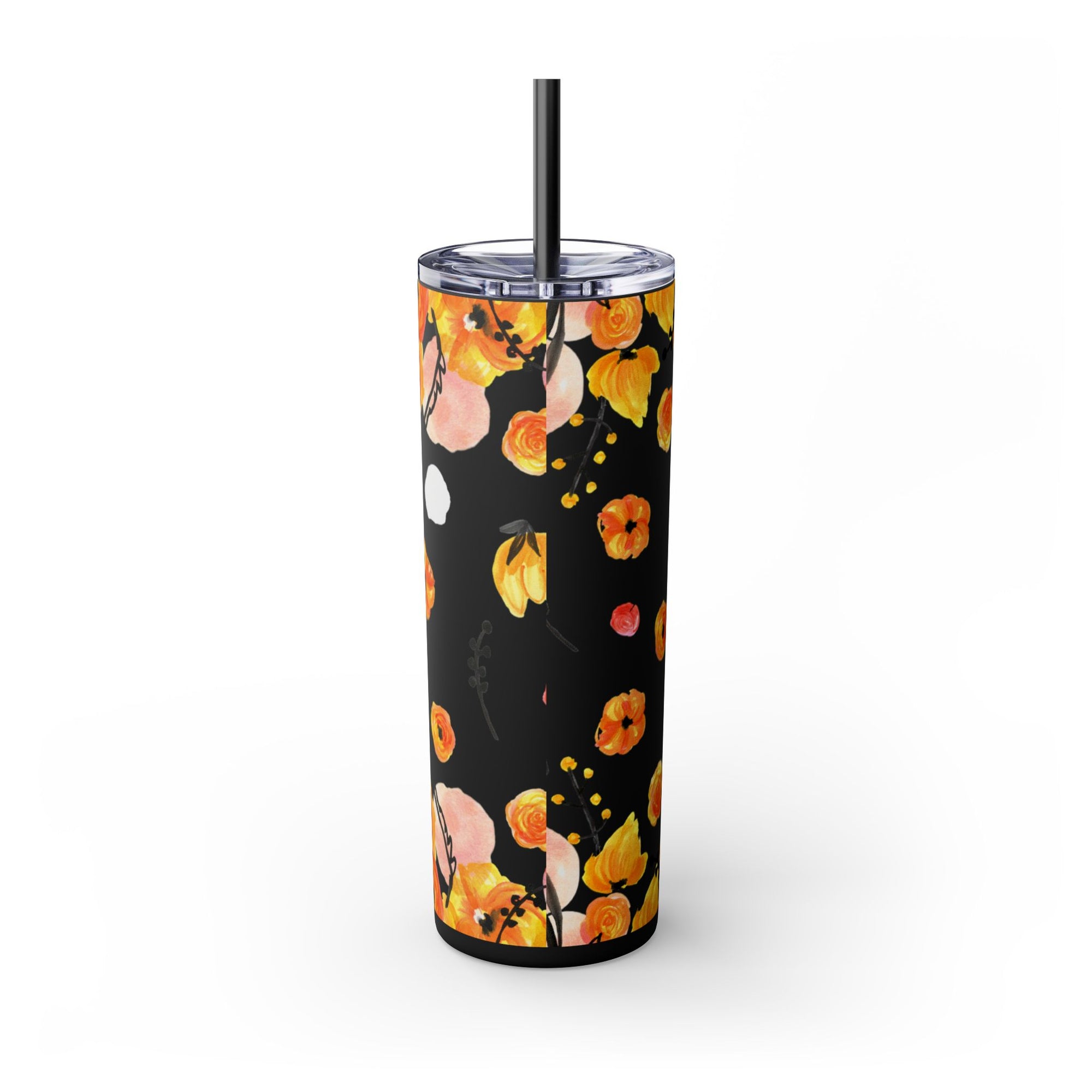 Smile Floral 20oz Skinny Tumbler – Watercolor Flower Stainless Steel Tumbler with Straw, Insulated Travel Cup, Cute Positive Gift