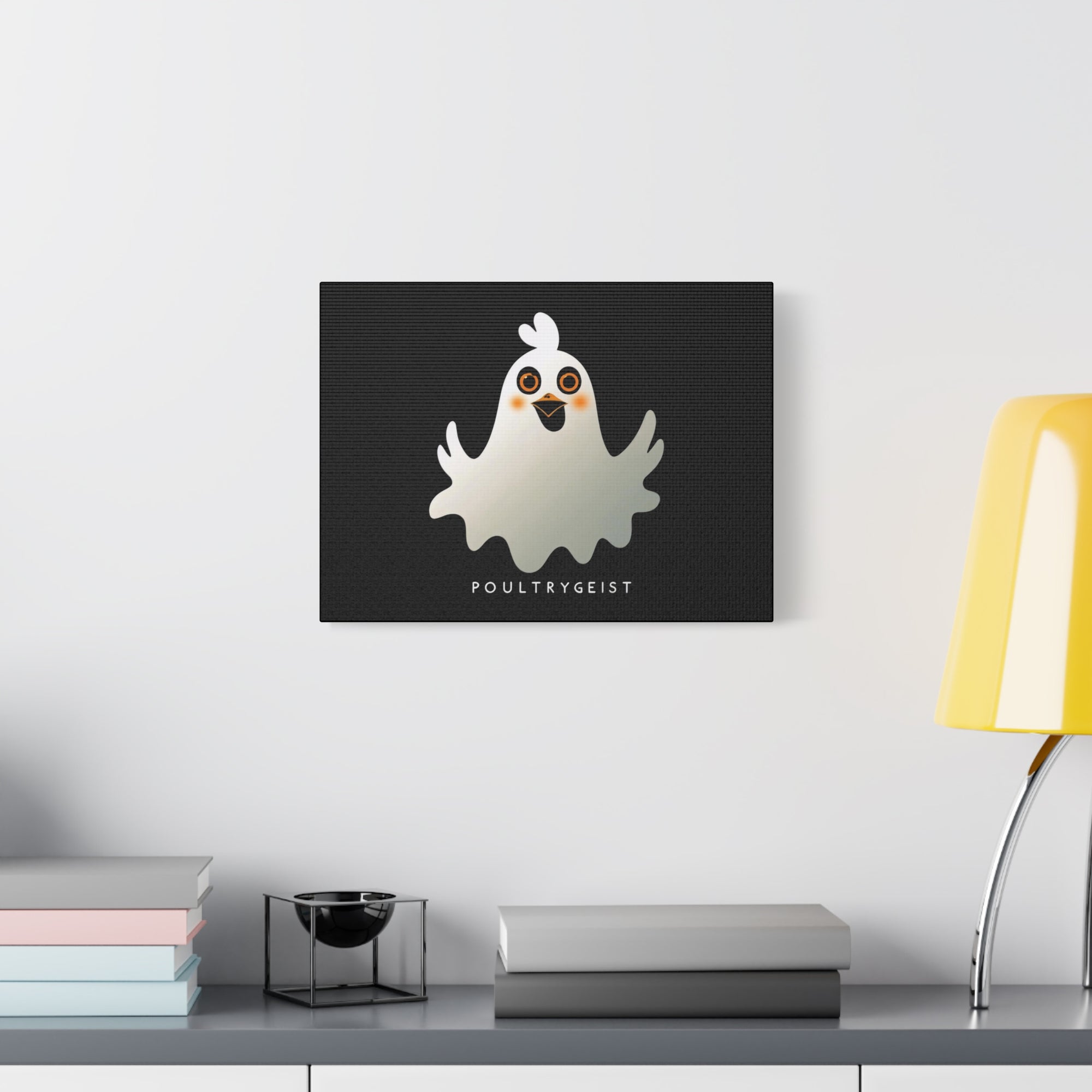 Poultrygeist Chicken Halloween Wall Art – Funny Farmhouse Spooky Decor – Gift for Chicken Lovers Whimsical Canvas Wall Art, Poultrygeist Decor, Cute Ghost Art, Halloween Home Decor, Fun Wall Hanging