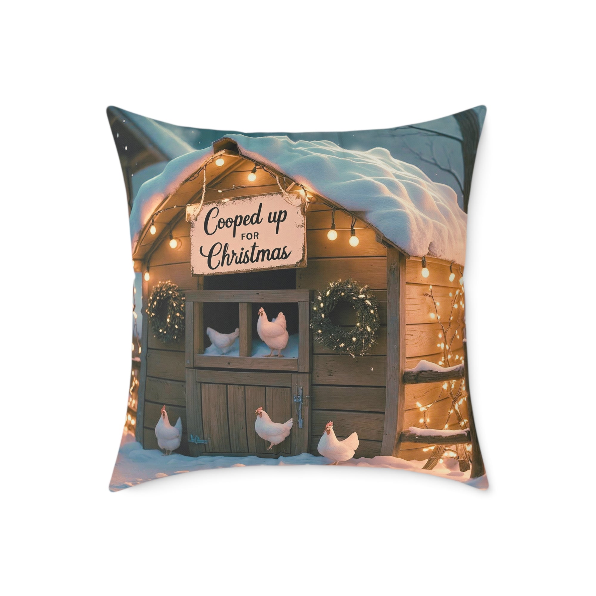 Cooped Up for Christmas Chicken Pillow Cover – Farmhouse Holiday Decor – Gift for Chicken Lovers Cozy Christmas Square Throw Pillow, Holiday Home Decor, Farmhouse Cushion, Winter Decoration, Perfect Gift for Christmas