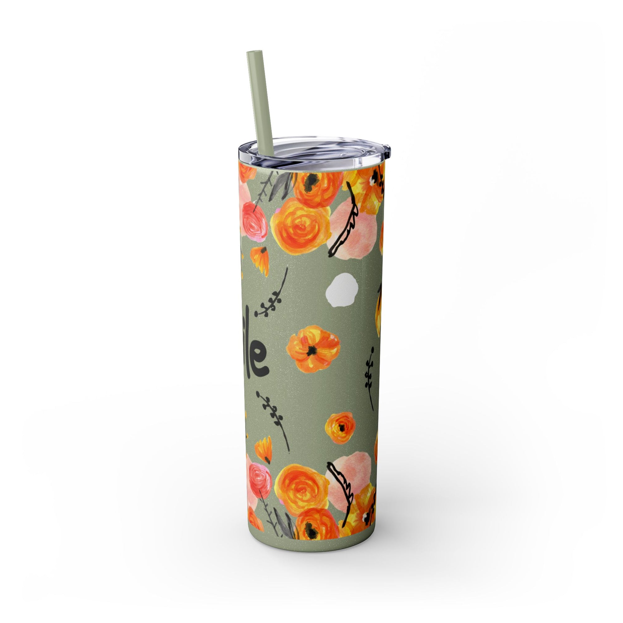 Smile Floral 20oz Skinny Tumbler – Watercolor Flower Stainless Steel Tumbler with Straw, Insulated Travel Cup, Cute Positive Gift
