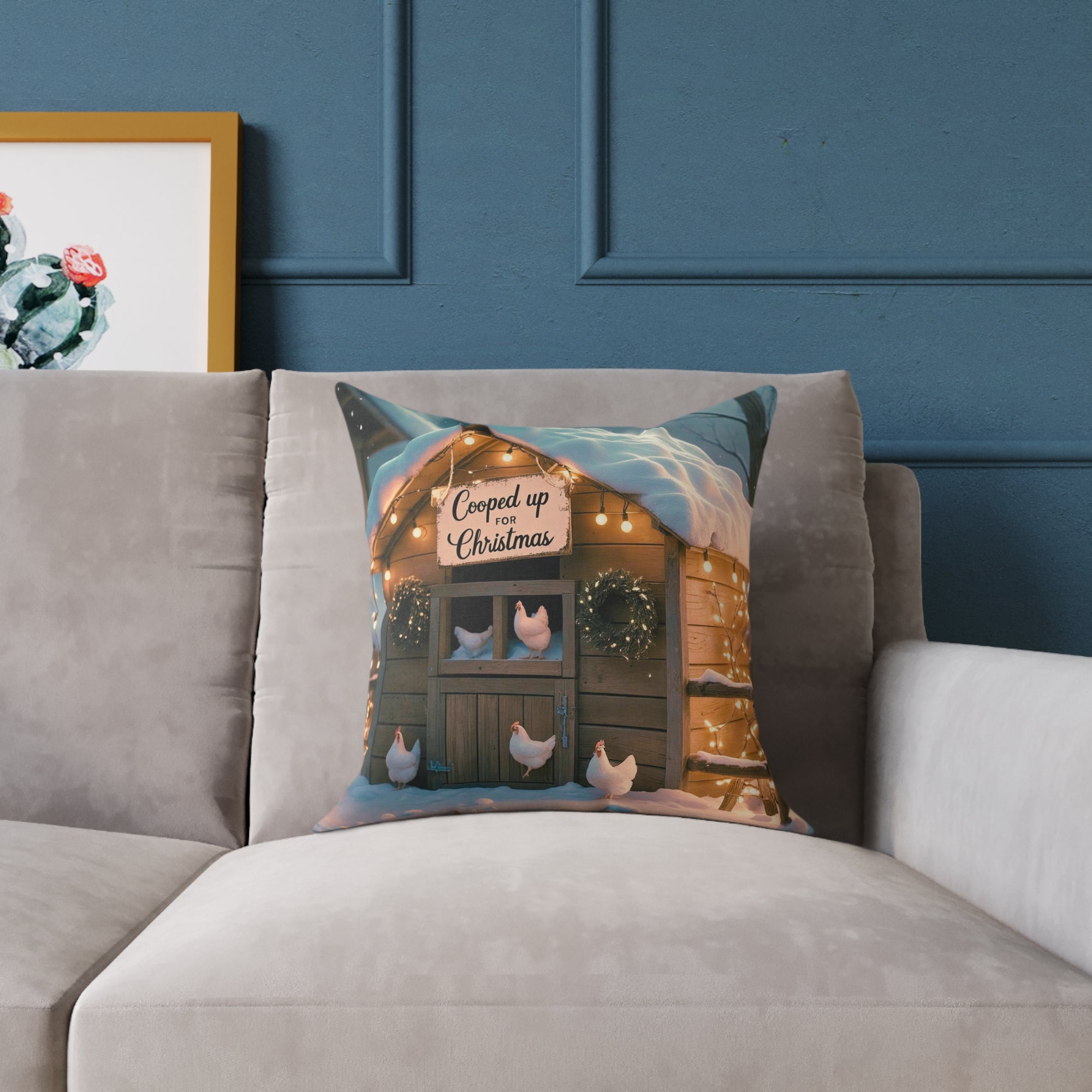 Cooped Up for Christmas Chicken Pillow Cover – Farmhouse Holiday Decor – Gift for Chicken Lovers Cozy Christmas Square Throw Pillow, Holiday Home Decor, Farmhouse Cushion, Winter Decoration, Perfect Gift for Christmas