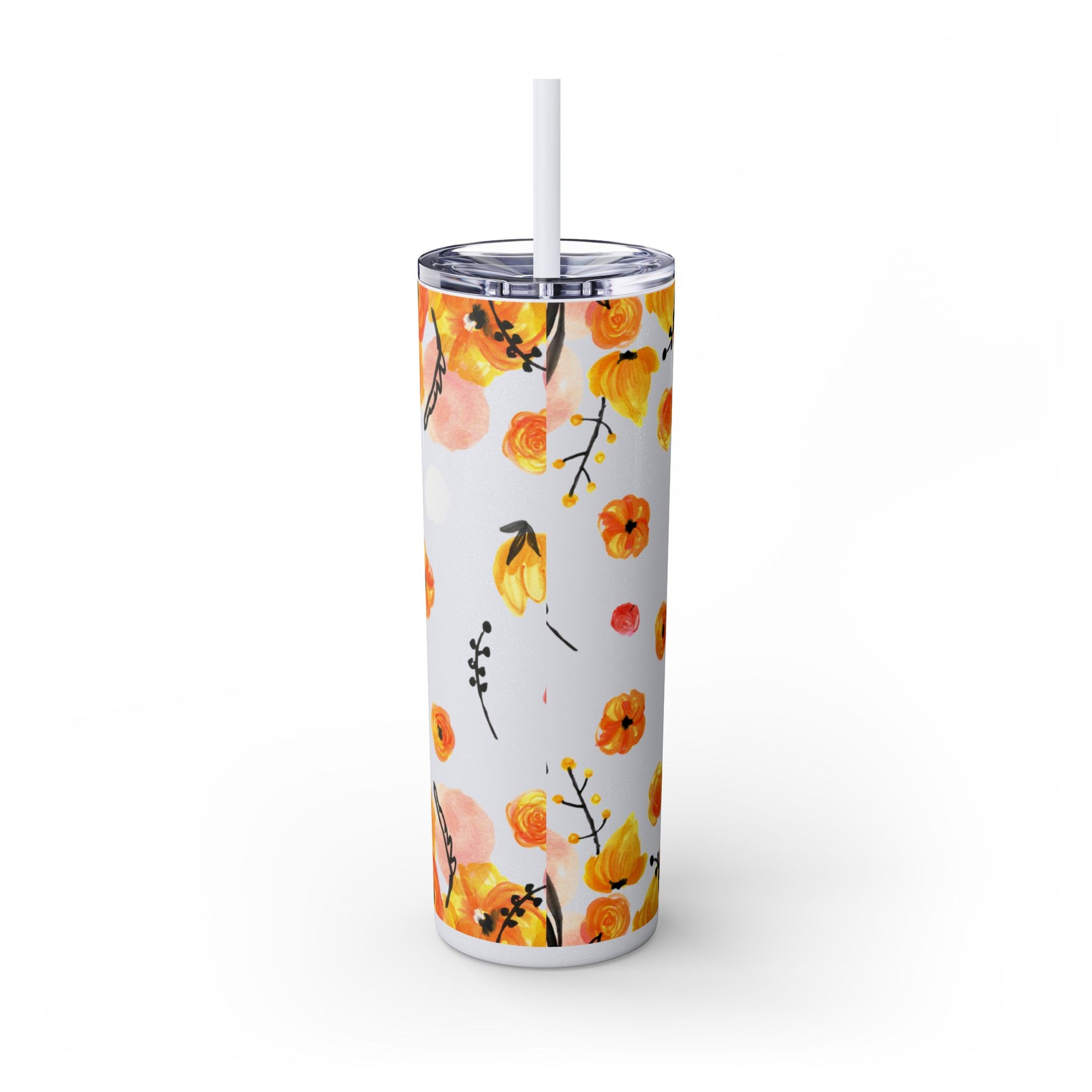 Smile Floral 20oz Skinny Tumbler – Watercolor Flower Stainless Steel Tumbler with Straw, Insulated Travel Cup, Cute Positive Gift