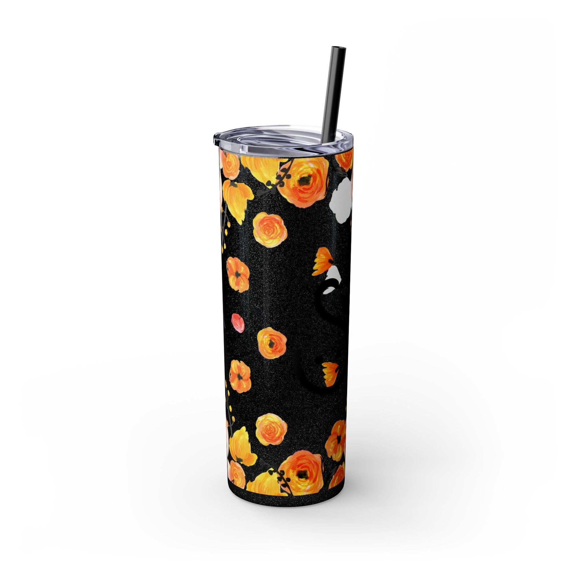 Smile Floral 20oz Skinny Tumbler – Watercolor Flower Stainless Steel Tumbler with Straw, Insulated Travel Cup, Cute Positive Gift