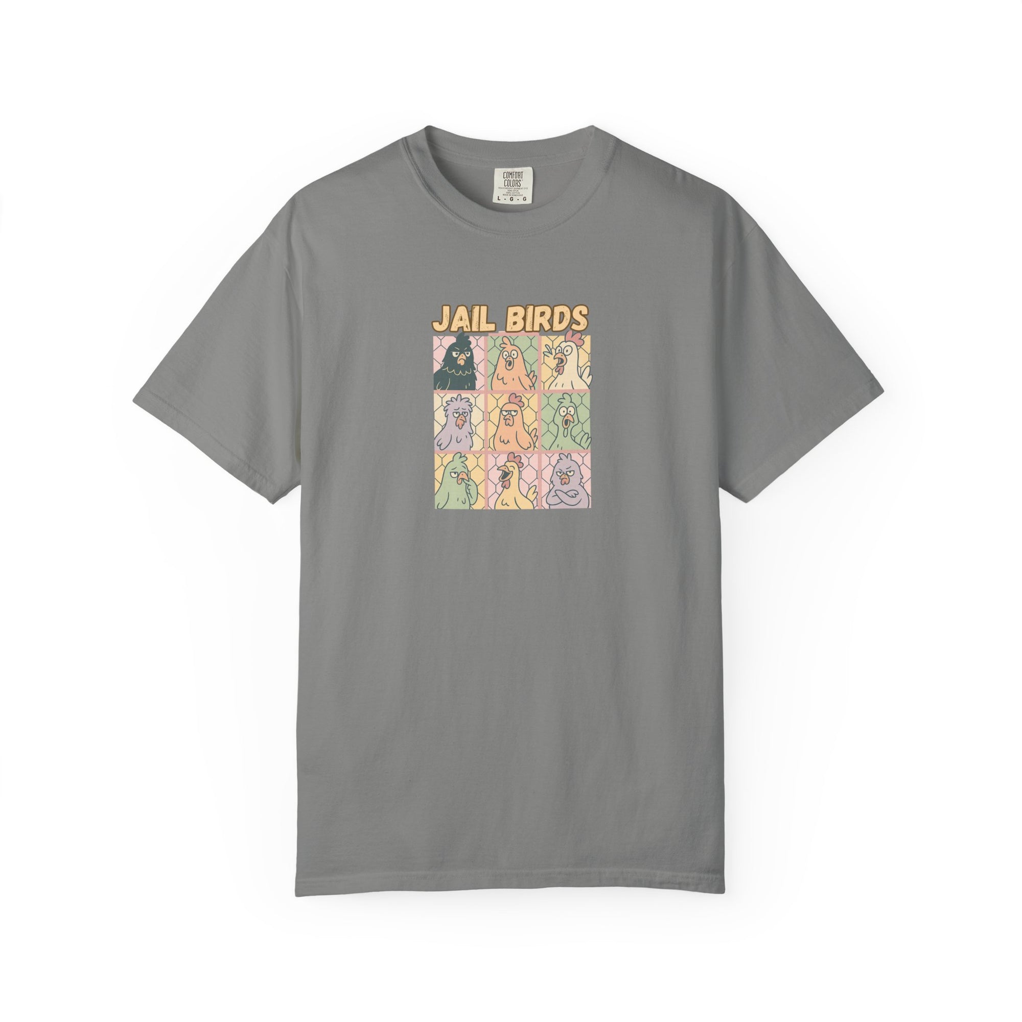 Funny Jailbird Chickens Garment-Dyed Unisex T-Shirt - Vibrant Art Print, Comfortable Everyday Wear, Gift for Friends, Eco-Friendly Fashion, Casual Style