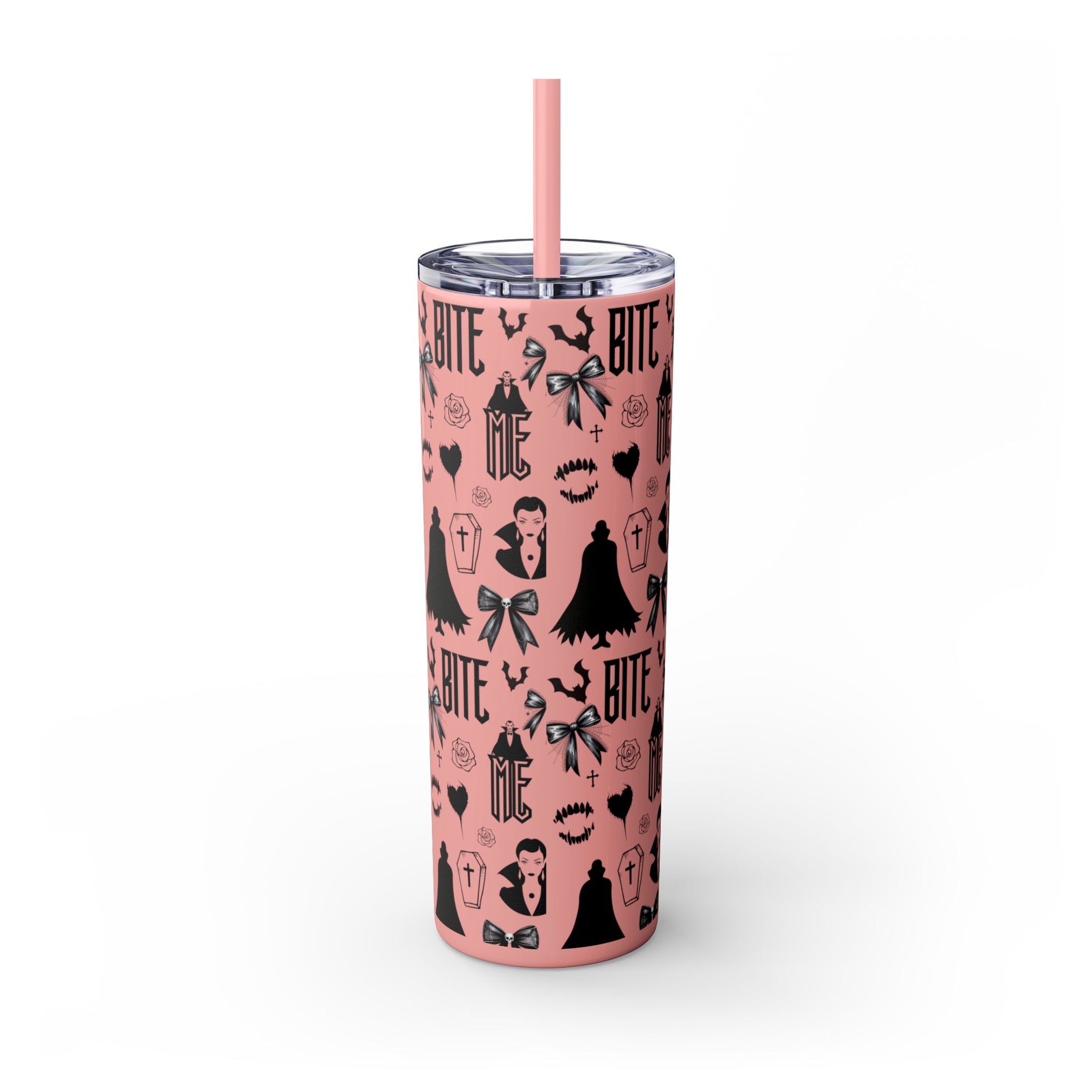 Gothic Skinny Tumbler, Perfect for Halloween, Unique Gift for Spooky Season, Cute Vampire Design, Ideal for Parties, Drinkware