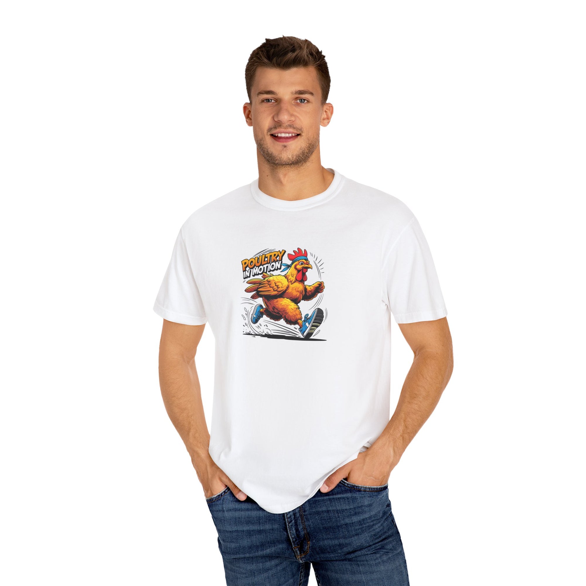 Poultry in Motion Running T-Shirt, Funny Chicken Tee, Gift for Bird Lovers, Casual Unisex Top, Perfect for Birthdays, Anniversaries, or Everyday Wear