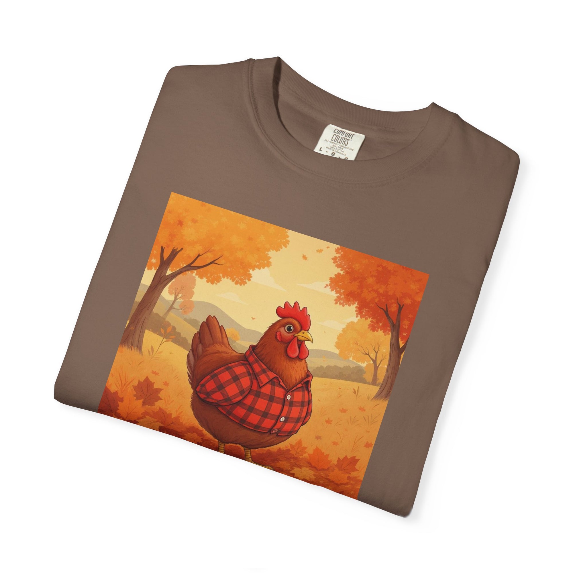 Feathered & Flannel Autumn Chicken T-Shirt, Cozy Fall Tee, Festive Farmhouse Shirt, Thanksgiving Apparel, Unisex Graphic Top