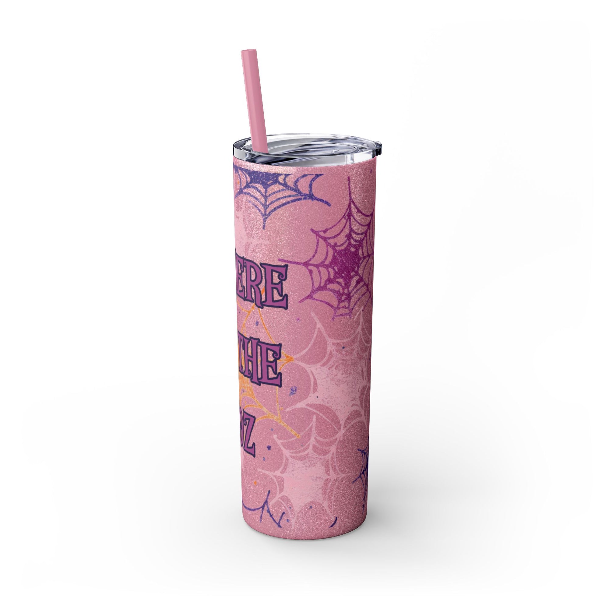 Halloween-Themed Skinny Tumbler, 20oz, I'm Here for the Booze, Travel Mug, Spider Web Design, Party Accessory, Fun Gift Idea