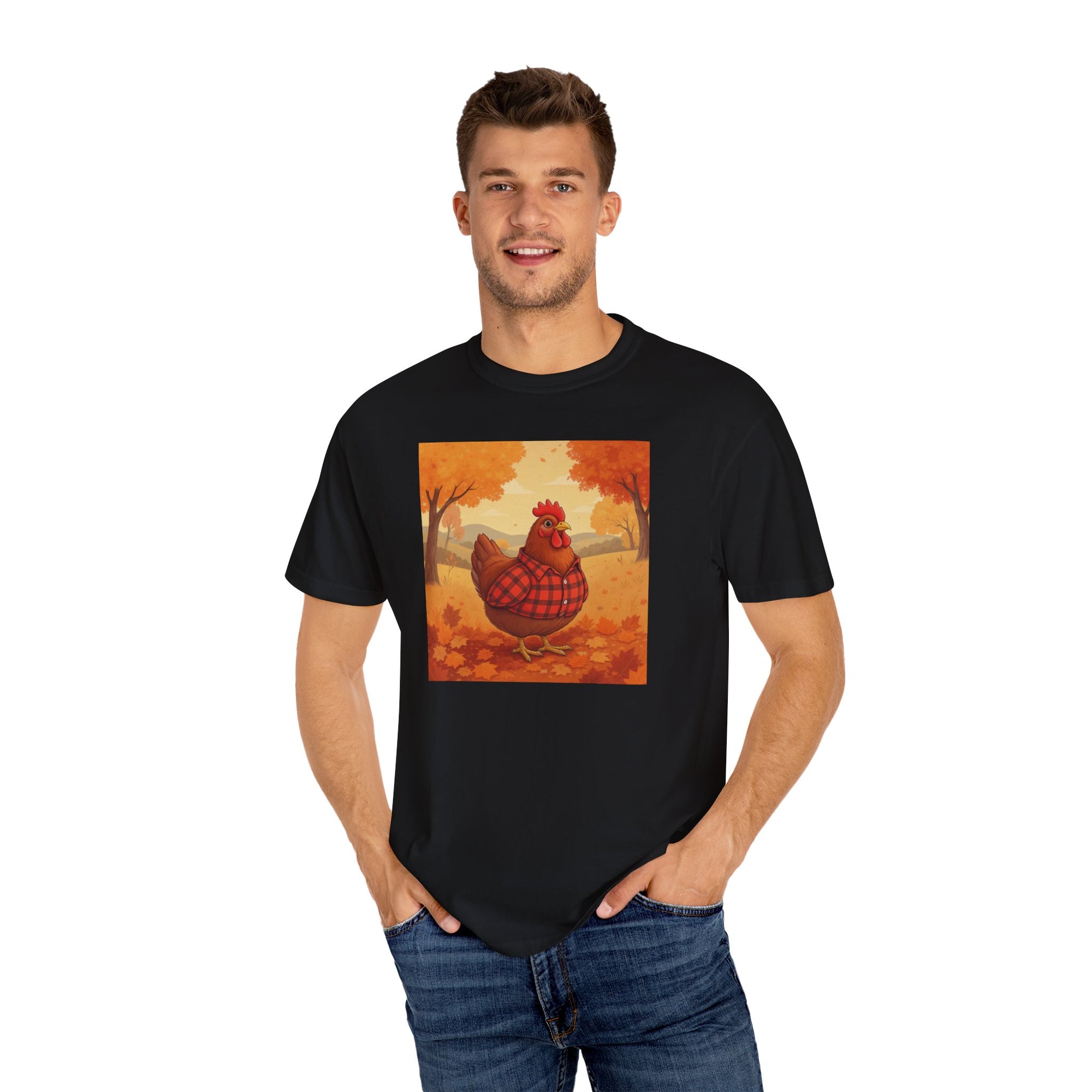 Feathered & Flannel Autumn Chicken T-Shirt, Cozy Fall Tee, Festive Farmhouse Shirt, Thanksgiving Apparel, Unisex Graphic Top