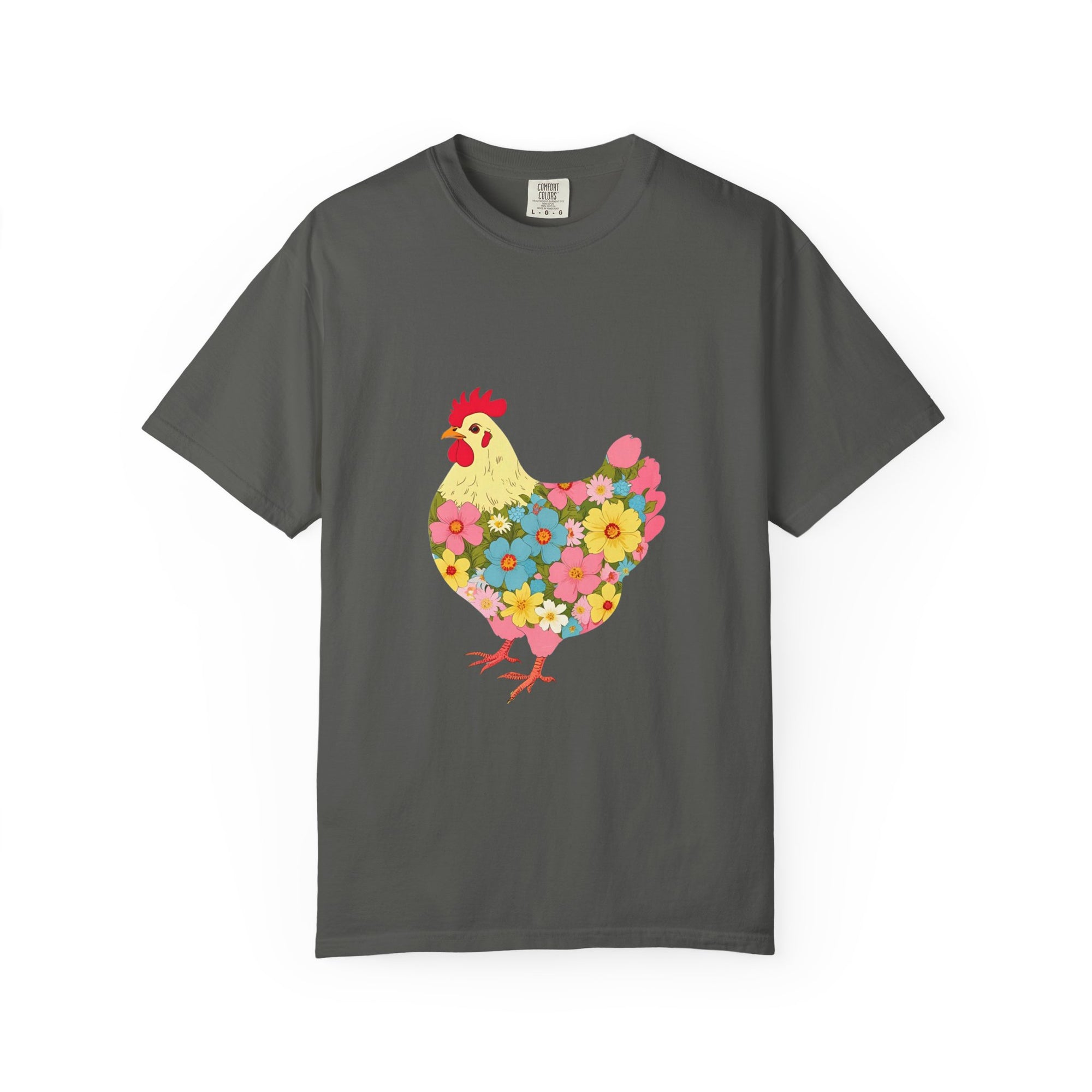 Spring Floral Chicken T-Shirt, Unisex Cotton Tee, Cute Farmhouse Apparel, Gift for Animal Lovers, Spring Fashion, Quirky Graphic Tee
