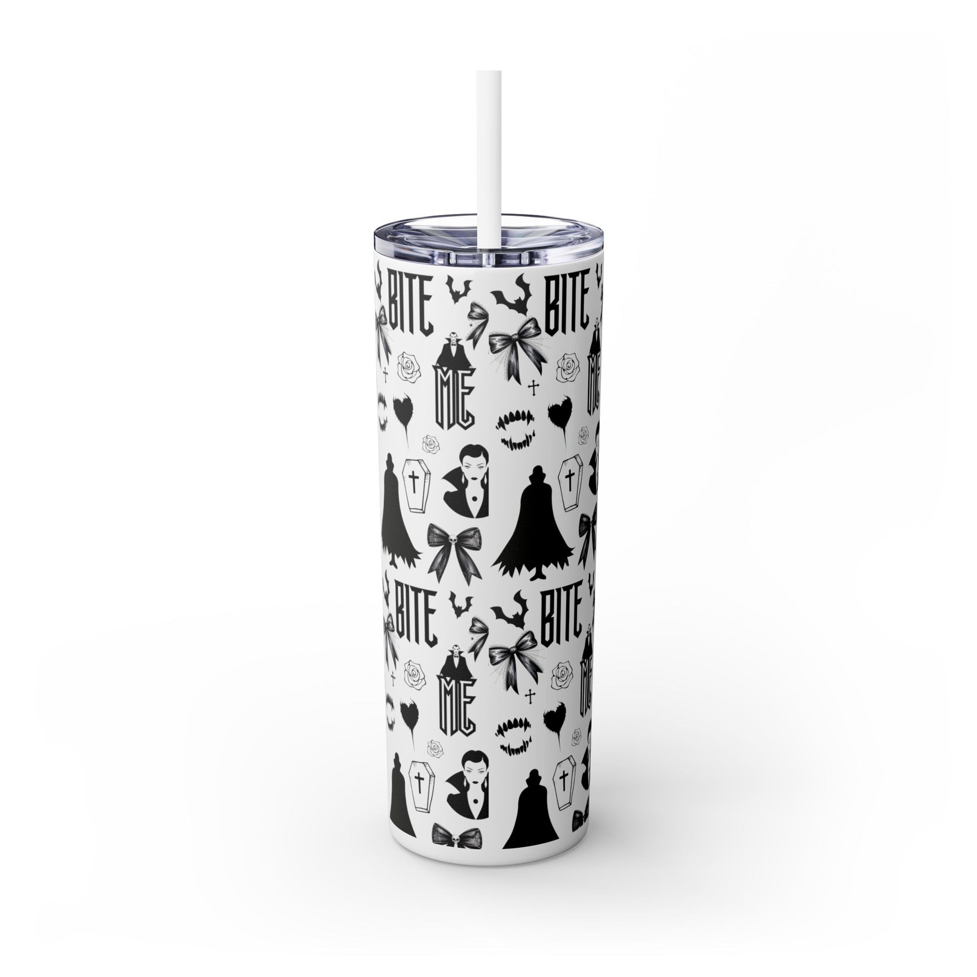 Gothic Skinny Tumbler, Perfect for Halloween, Unique Gift for Spooky Season, Cute Vampire Design, Ideal for Parties, Drinkware
