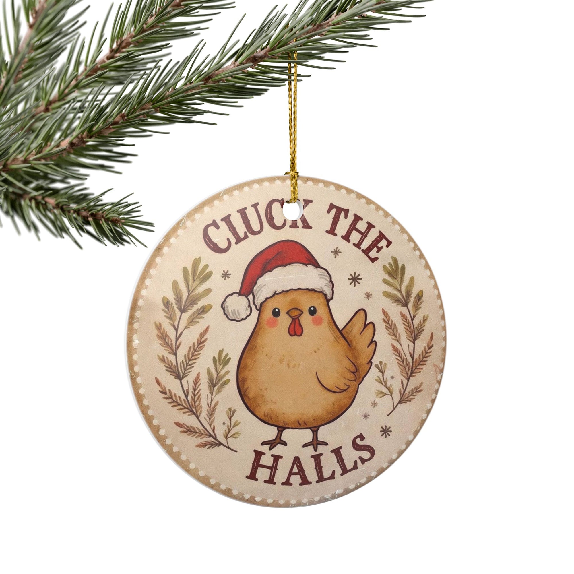Cluck The Halls Festive Ceramic Ornament, Holiday Decor, Christmas Gift, Handmade Decoration, Cute Chicken Design, Seasonal Home Accent