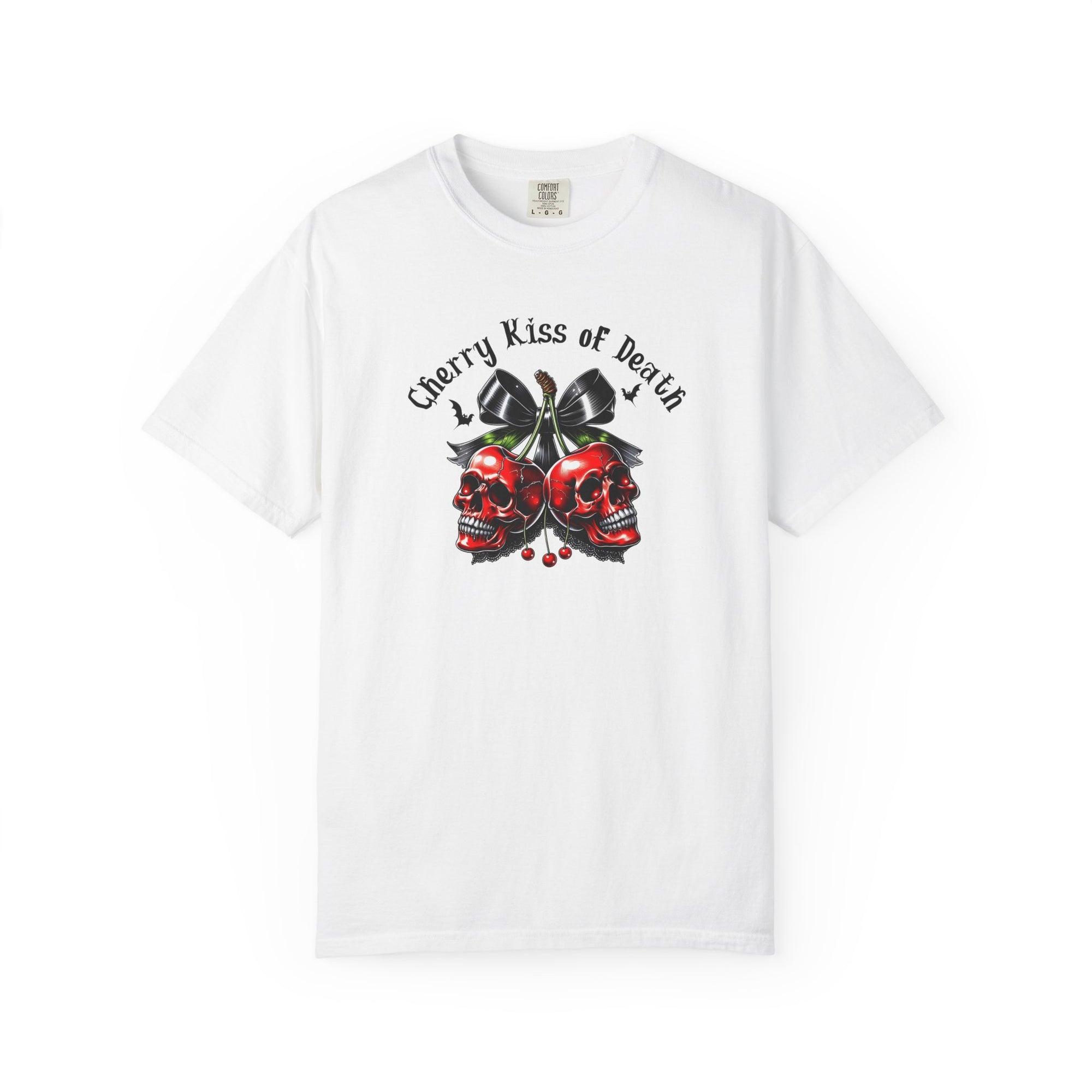 Cherry Kiss of Death Shirt – Gothic Skull Graphic Tee, Dark Aesthetic Cherry Skulls T-Shirt, Alternative Punk Rock Halloween Shirt