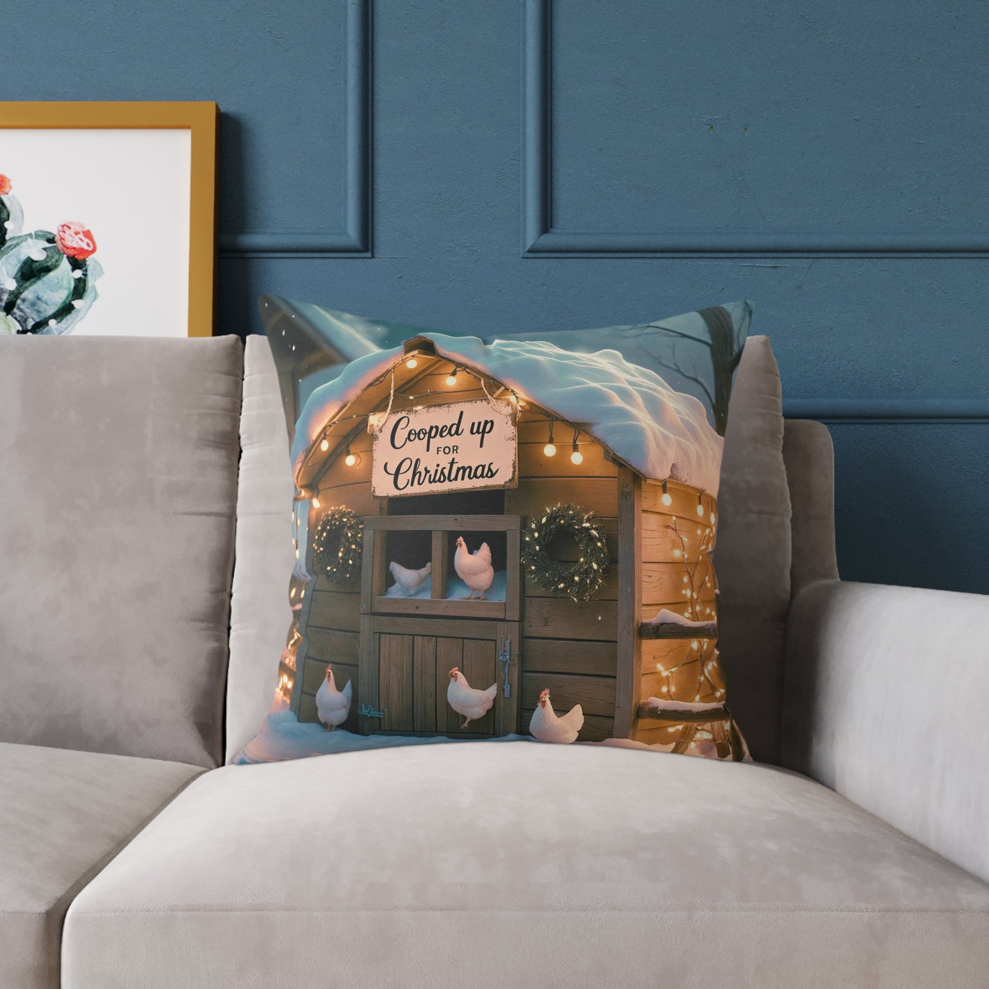 Cooped Up for Christmas Chicken Pillow Cover – Farmhouse Holiday Decor – Gift for Chicken Lovers Cozy Christmas Square Throw Pillow, Holiday Home Decor, Farmhouse Cushion, Winter Decoration, Perfect Gift for Christmas