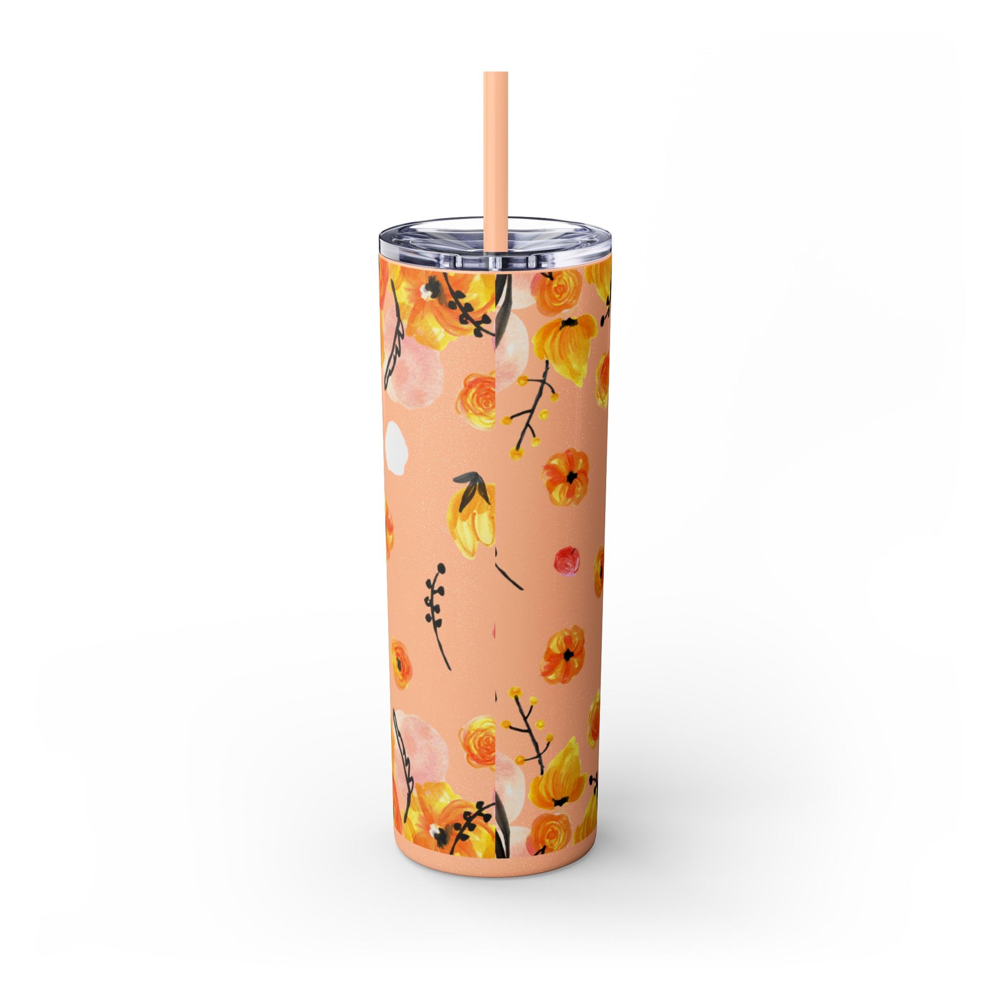 Smile Floral 20oz Skinny Tumbler – Watercolor Flower Stainless Steel Tumbler with Straw, Insulated Travel Cup, Cute Positive Gift