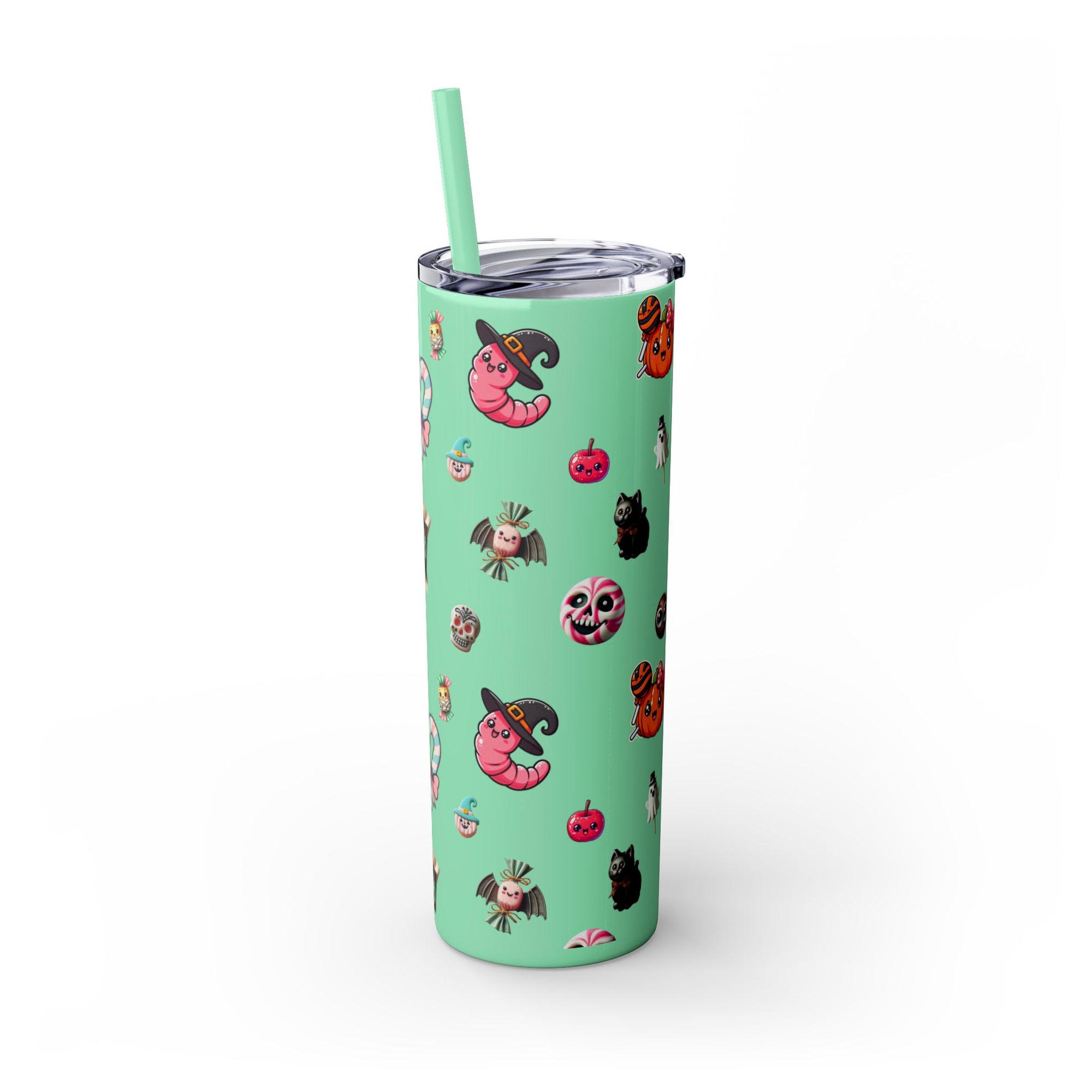 Playful Halloween Skinny Tumbler with Straw, 20oz | Cute Fall Drinkware, Halloween Mug, Party Favor, Gift for Her, Seasonal Decor
