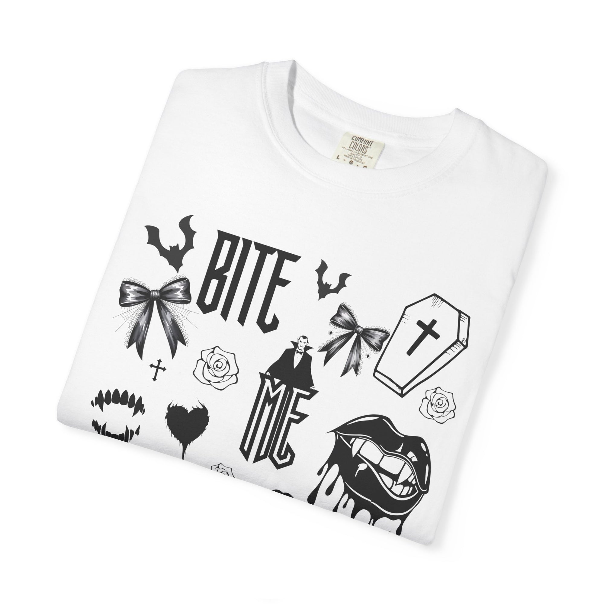 Sink your teeth into spooky season with this bold Bite Me vampire-inspired graphic tee! 🧛‍♂️🦇