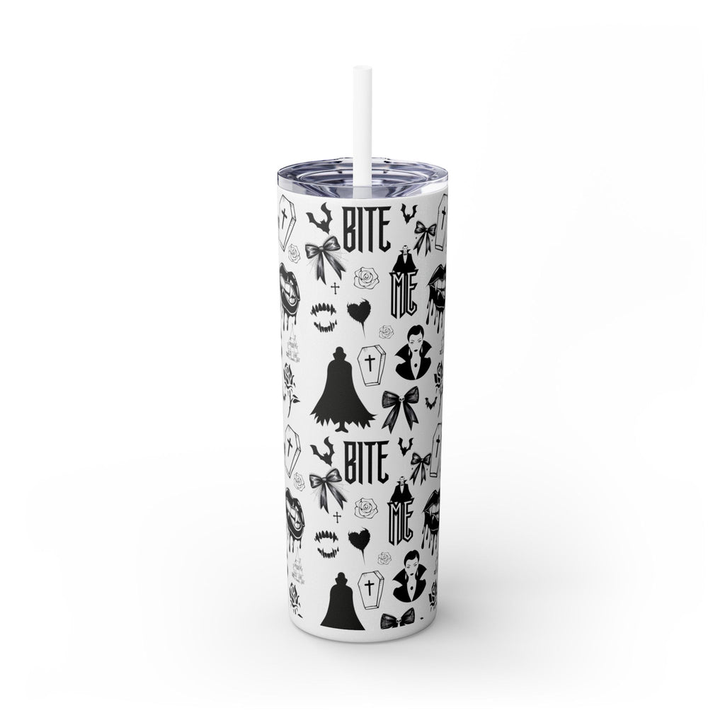 Gothic Skinny Tumbler, Perfect for Halloween, Unique Gift for Spooky Season, Cute Vampire Design, Ideal for Parties, Drinkware
