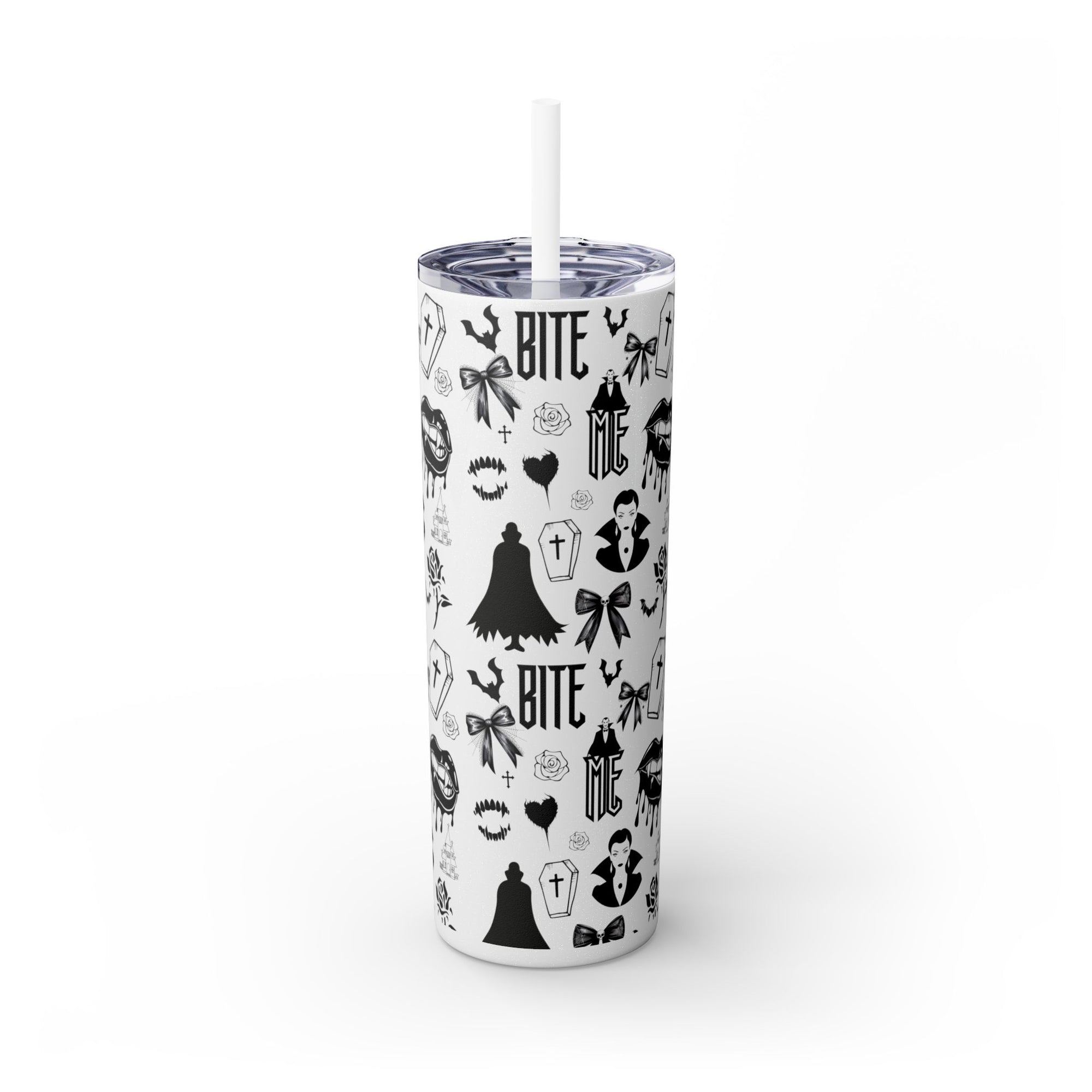 Gothic Skinny Tumbler, Perfect for Halloween, Unique Gift for Spooky Season, Cute Vampire Design, Ideal for Parties, Drinkware