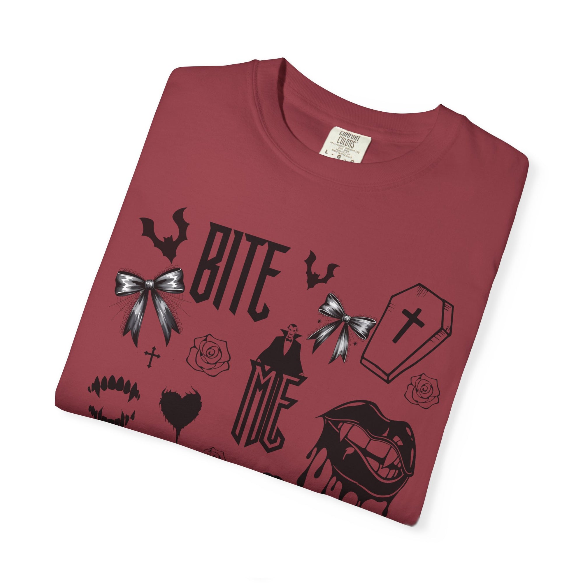 Sink your teeth into spooky season with this bold Bite Me vampire-inspired graphic tee! 🧛‍♂️🦇