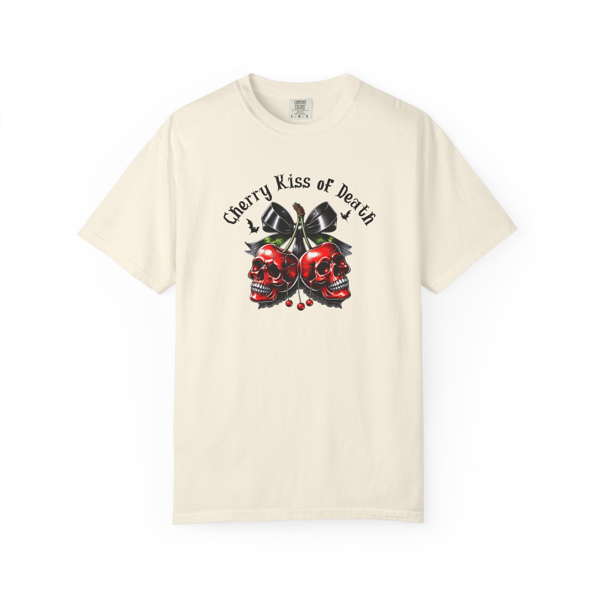 Cherry Kiss of Death Shirt – Gothic Skull Graphic Tee, Dark Aesthetic Cherry Skulls T-Shirt, Alternative Punk Rock Halloween Shirt