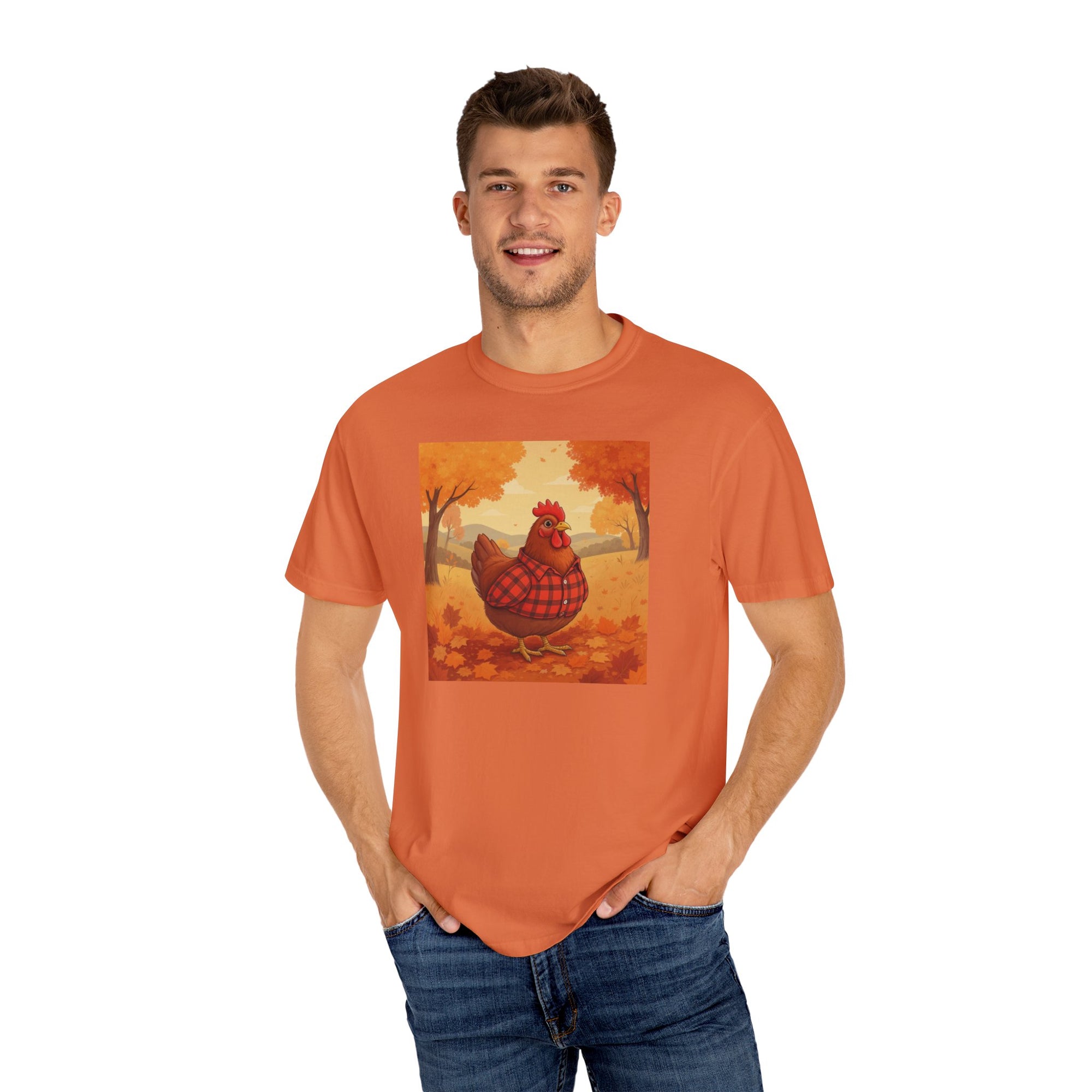 Feathered & Flannel Autumn Chicken T-Shirt, Cozy Fall Tee, Festive Farmhouse Shirt, Thanksgiving Apparel, Unisex Graphic Top