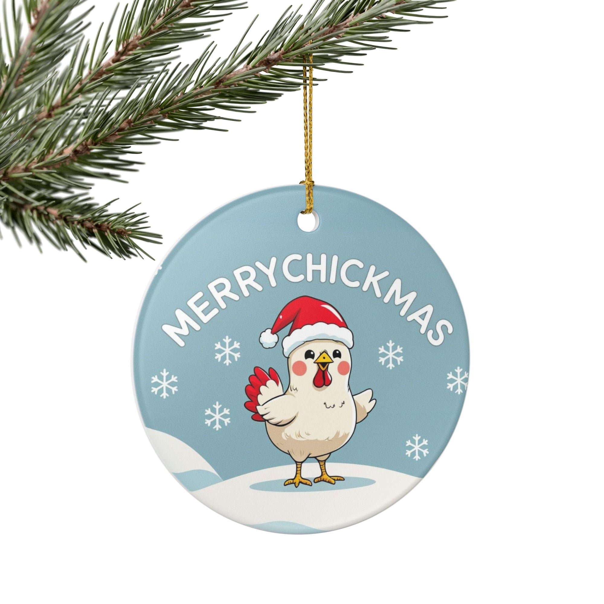 Festive Chicken Ornament, Merry Chickmas Decor, Holiday Tree Decoration, Cute Christmas Gift, Farmhouse Holiday Decor, Ceramic Ornament