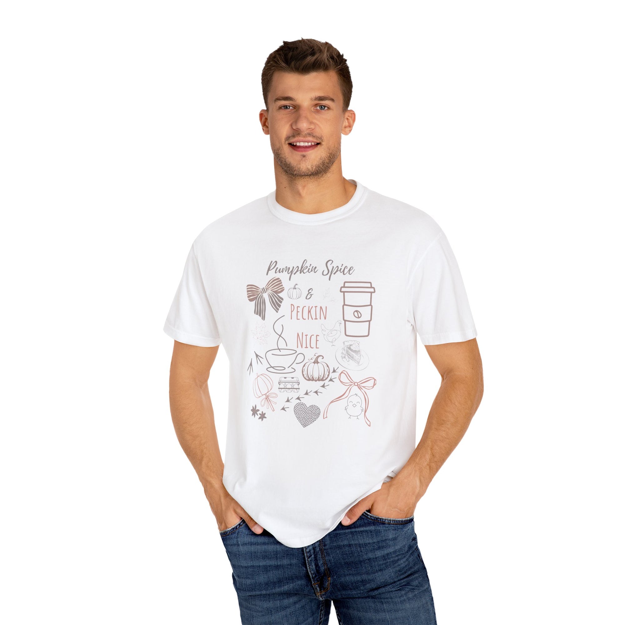 Pumpkin Spice & Peckin’ Nice Shirt – Funny Fall Chicken Lover Tee – Autumn Coffee Shirt, Farmhouse Country Graphic Tee