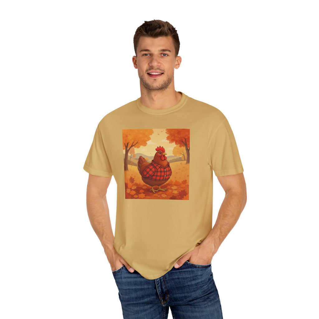 Feathered & Flannel Autumn Chicken T-Shirt, Cozy Fall Tee, Festive Farmhouse Shirt, Thanksgiving Apparel, Unisex Graphic Top