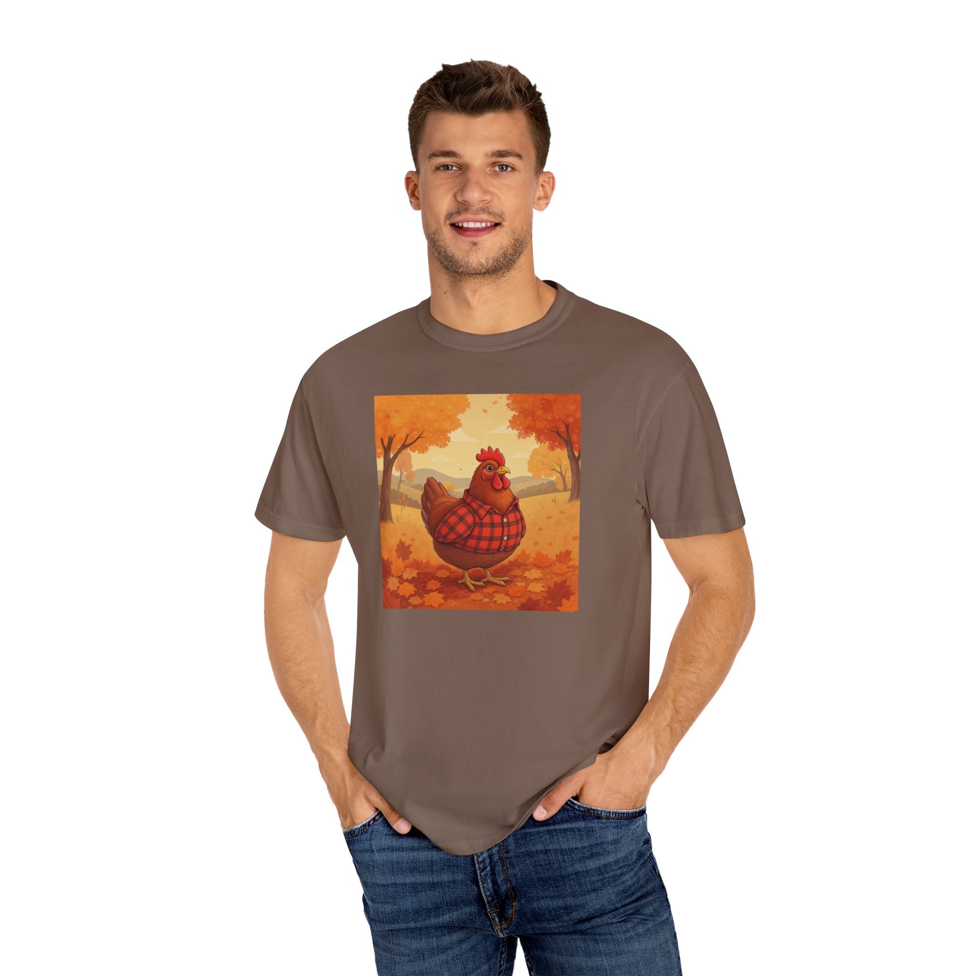 Feathered & Flannel Autumn Chicken T-Shirt, Cozy Fall Tee, Festive Farmhouse Shirt, Thanksgiving Apparel, Unisex Graphic Top