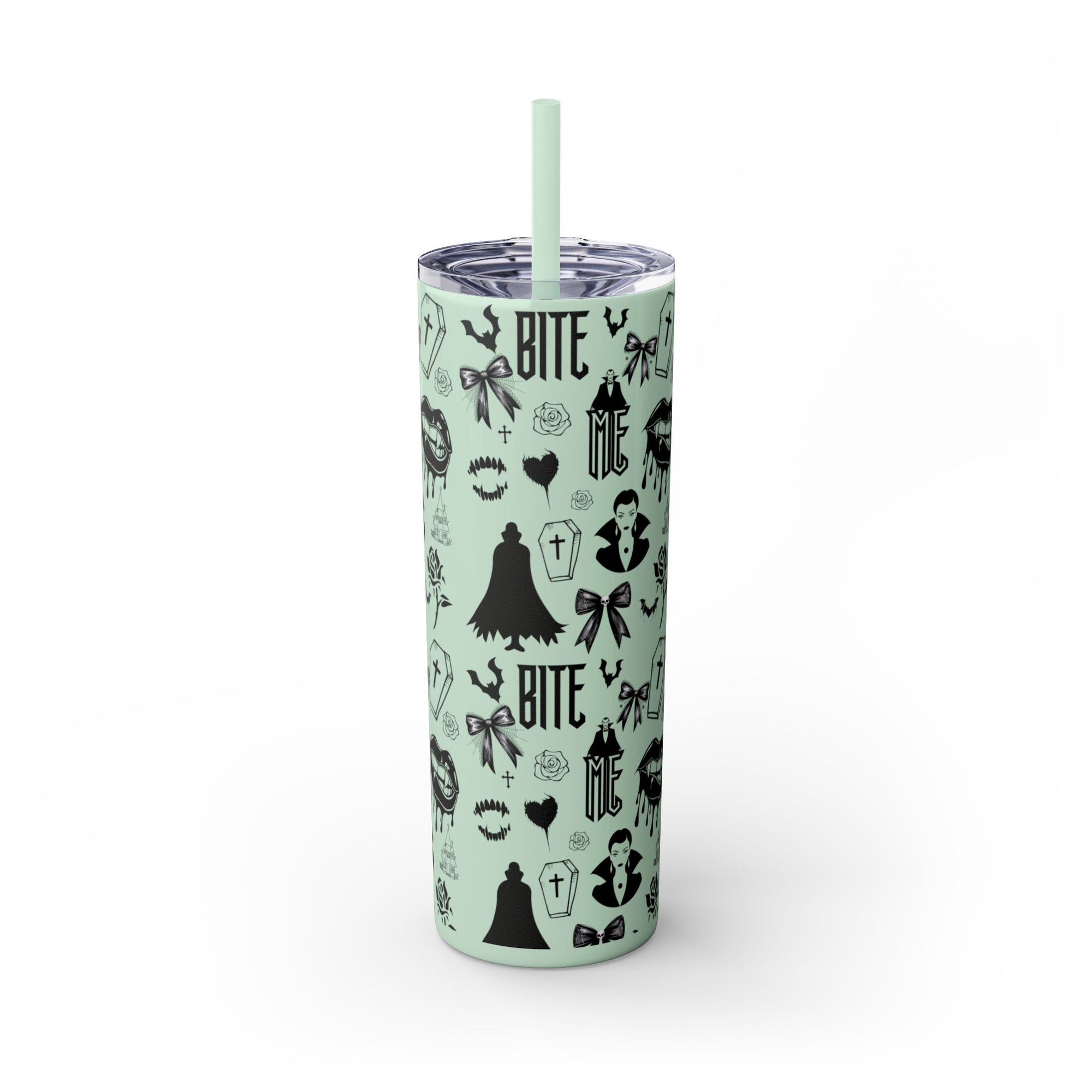 Gothic Skinny Tumbler, Perfect for Halloween, Unique Gift for Spooky Season, Cute Vampire Design, Ideal for Parties, Drinkware