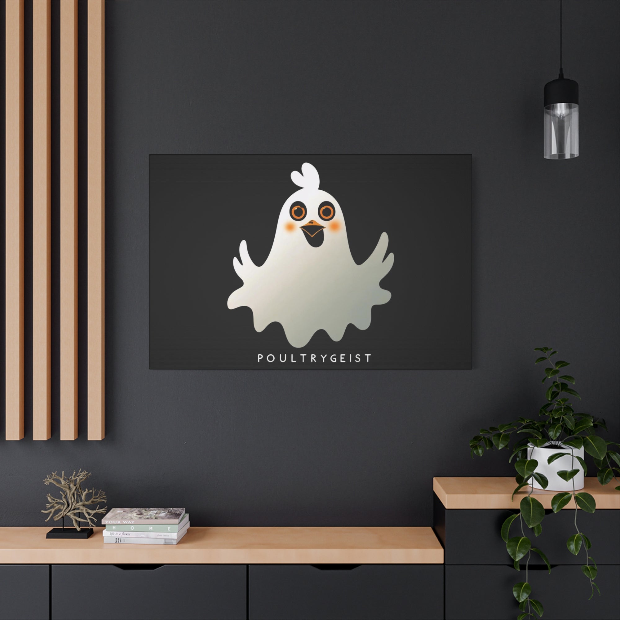 Poultrygeist Chicken Halloween Wall Art – Funny Farmhouse Spooky Decor – Gift for Chicken Lovers Whimsical Canvas Wall Art, Poultrygeist Decor, Cute Ghost Art, Halloween Home Decor, Fun Wall Hanging