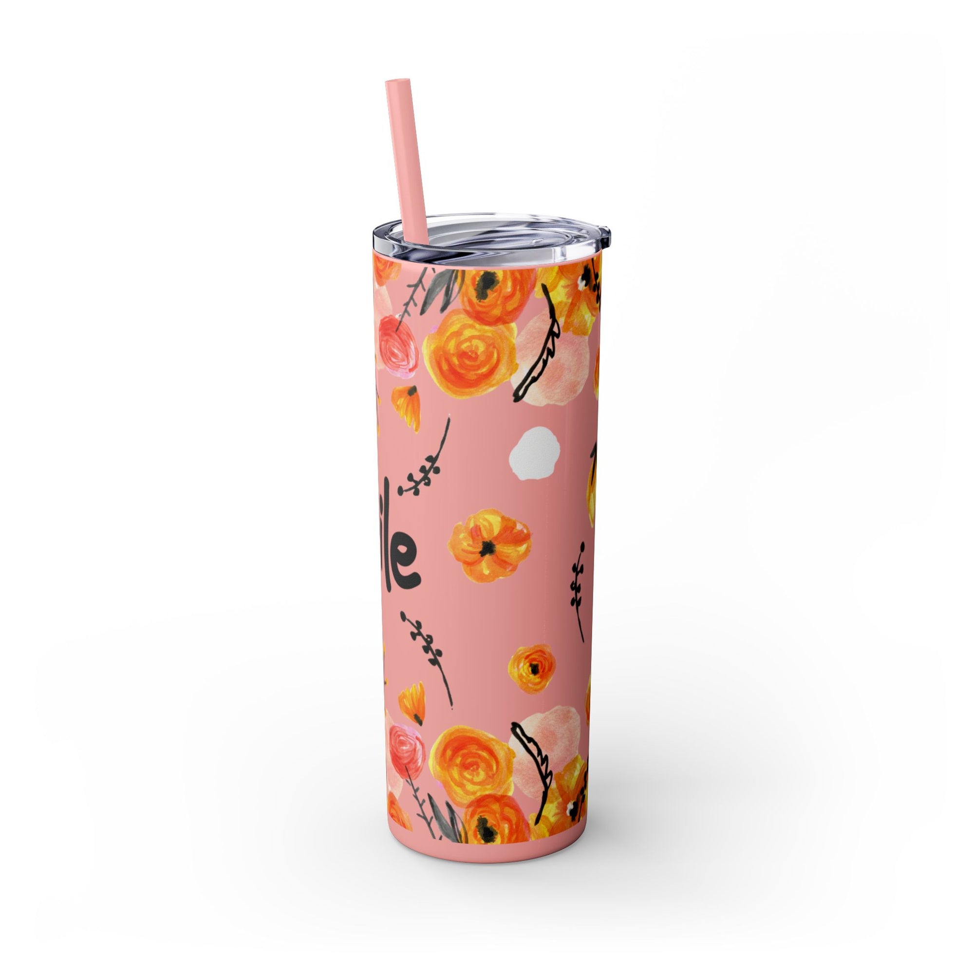 Smile Floral 20oz Skinny Tumbler – Watercolor Flower Stainless Steel Tumbler with Straw, Insulated Travel Cup, Cute Positive Gift